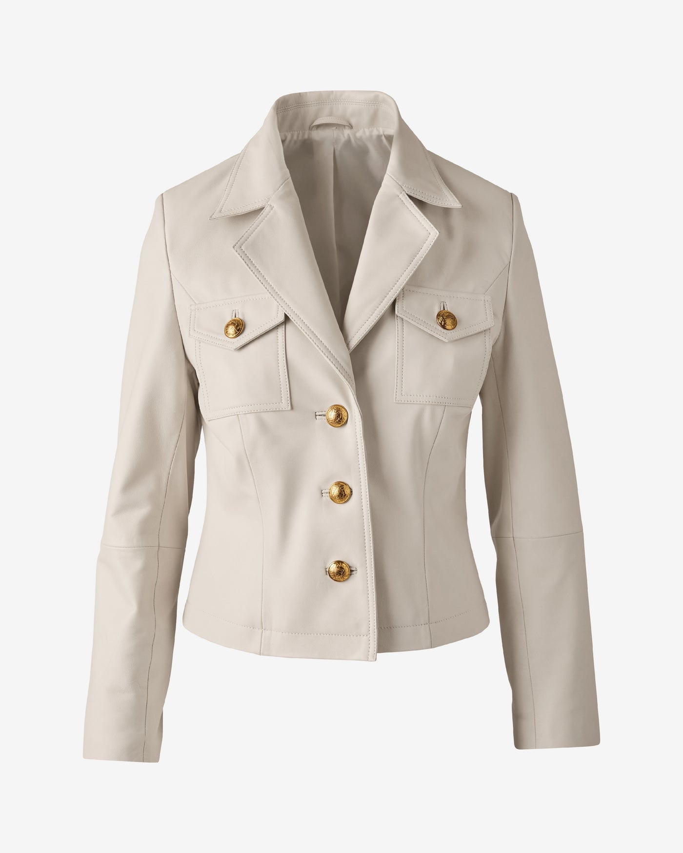 Meet and Greet Crest Button Leather Jacket Antique White