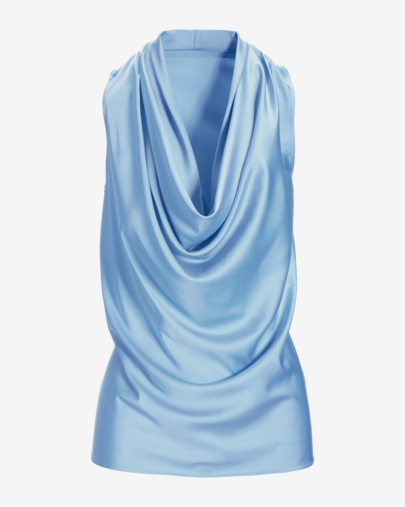 Marilyn Cowl-Neck Charmeuse Blouse Blue Cloud