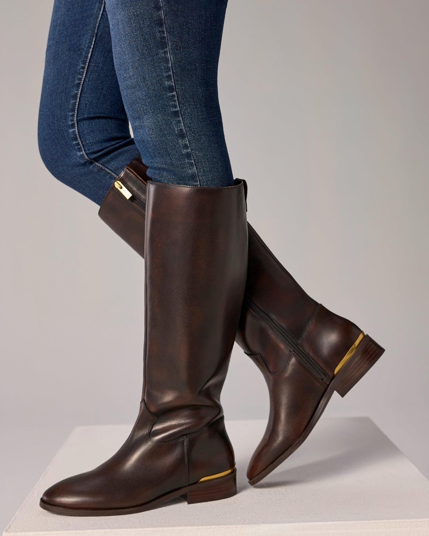 Gold Detail Riding Boot Brown