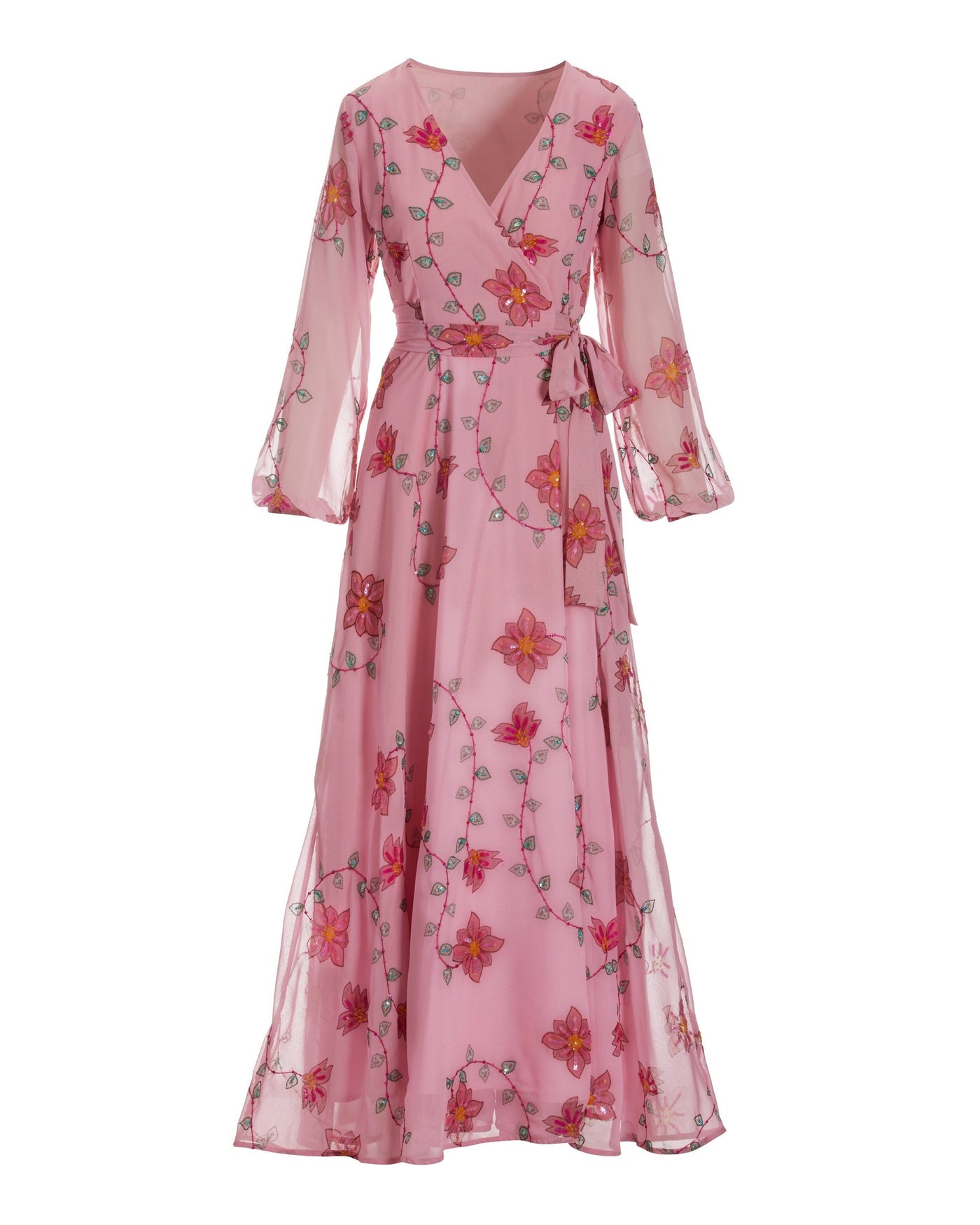 Floral Embellished Wrap Maxi Dress Peony