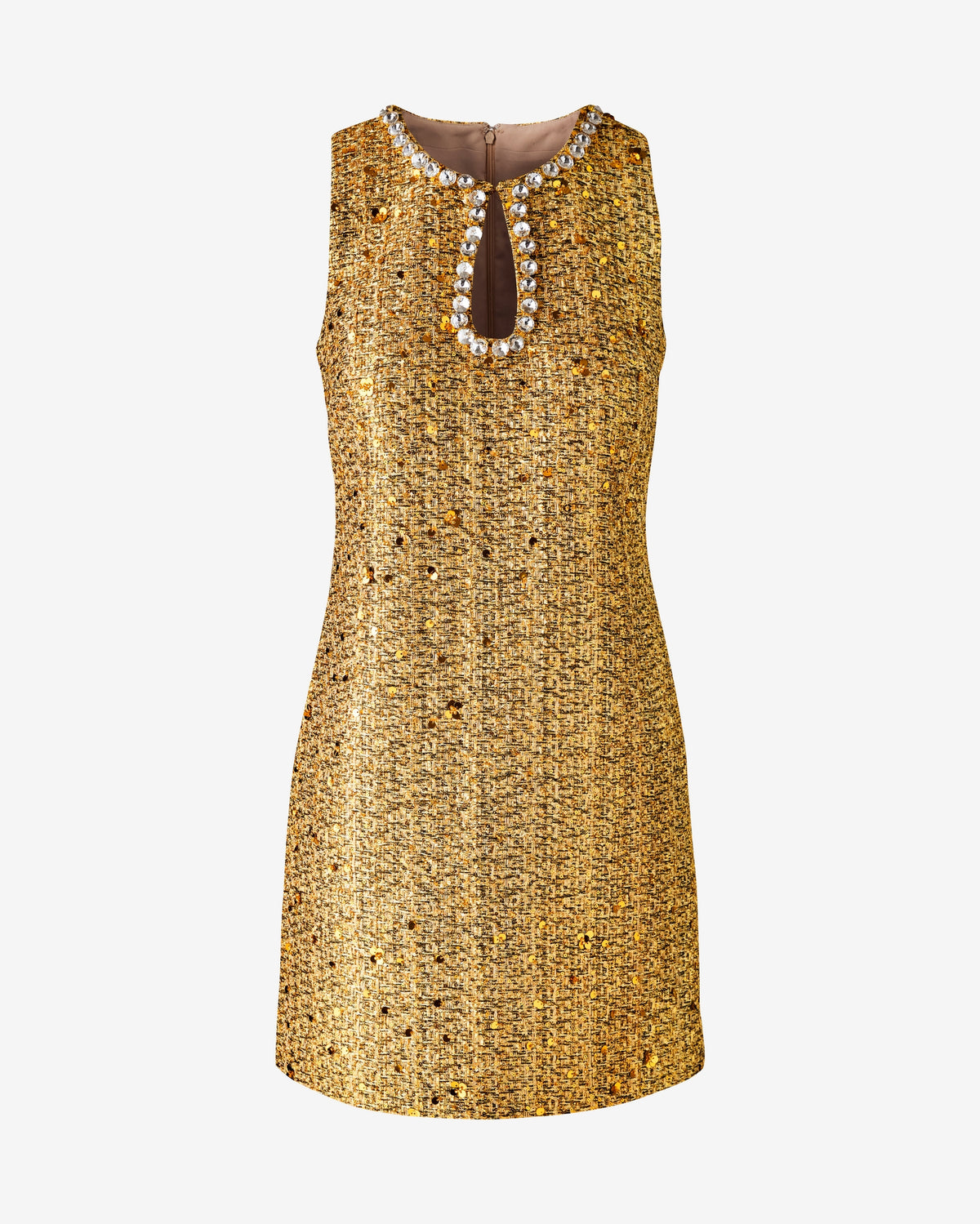 Tweed and Crystal Keyhole Shift Gold Multi
