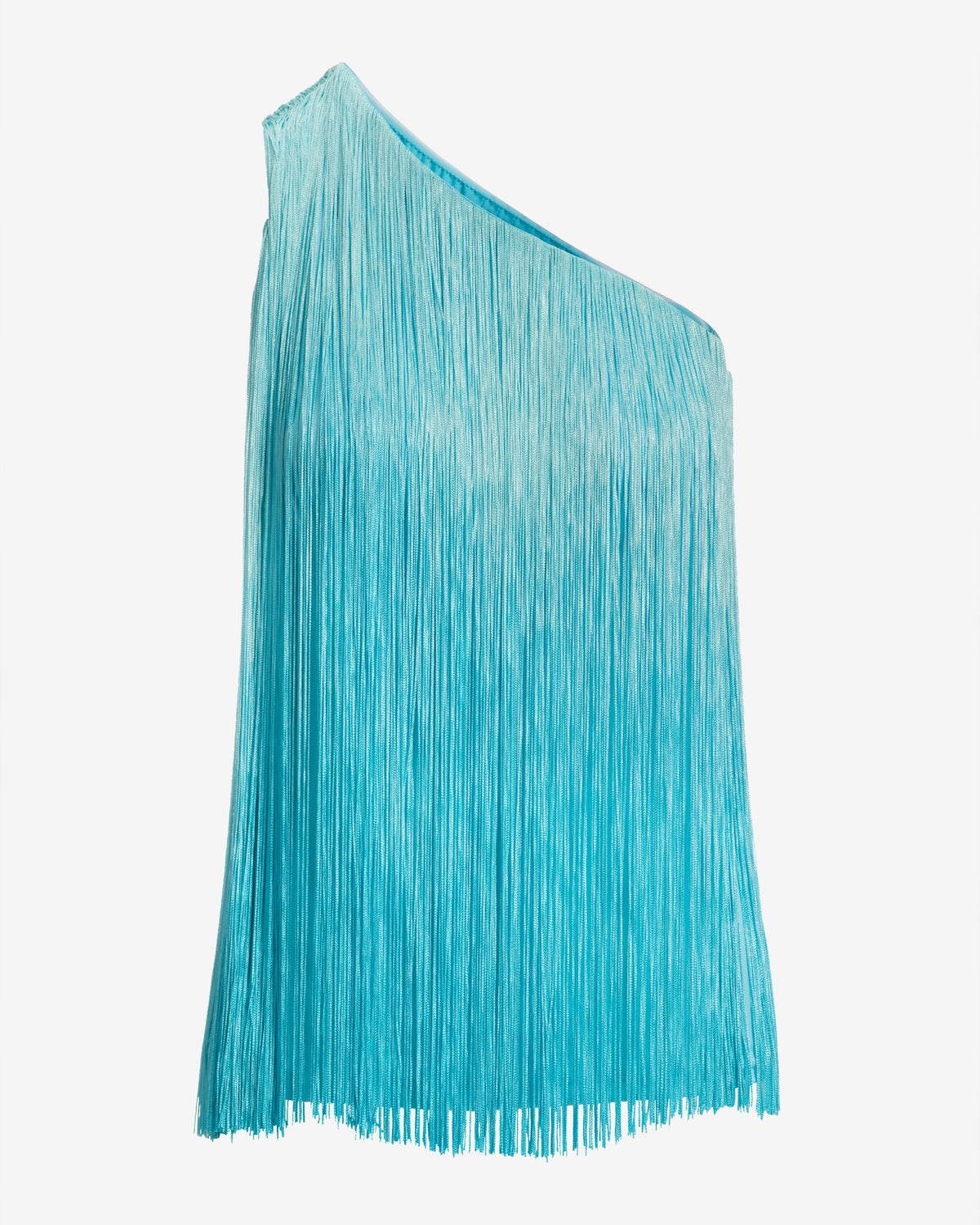 One Shoulder Ombre Fringe Top Scuba Blue