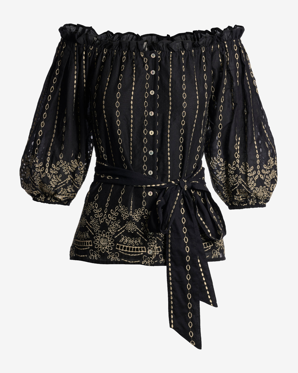 Metallic Eyelet Off The Shoulder Blouse Black/Gold