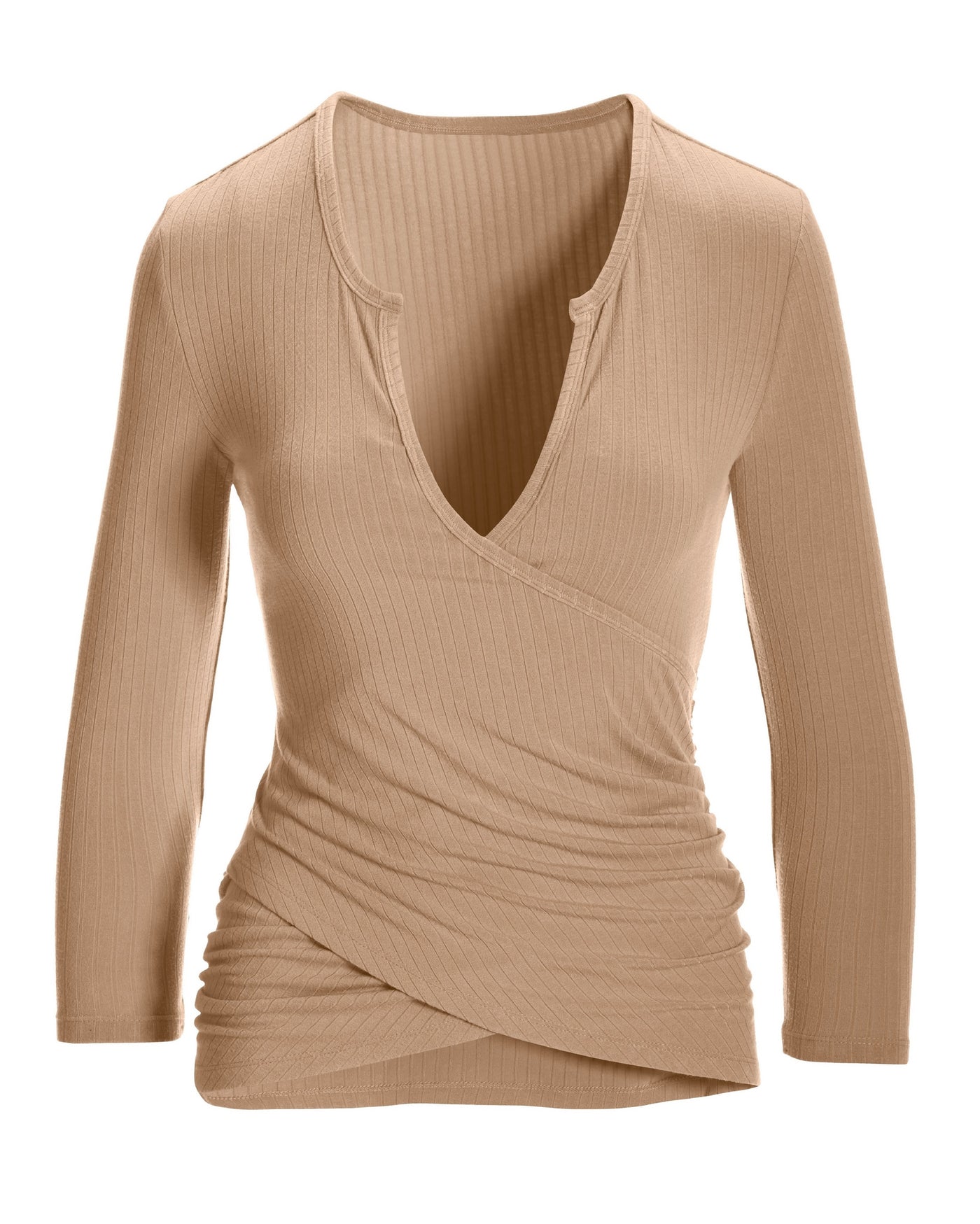Rib Surplice Notch Top Sesame