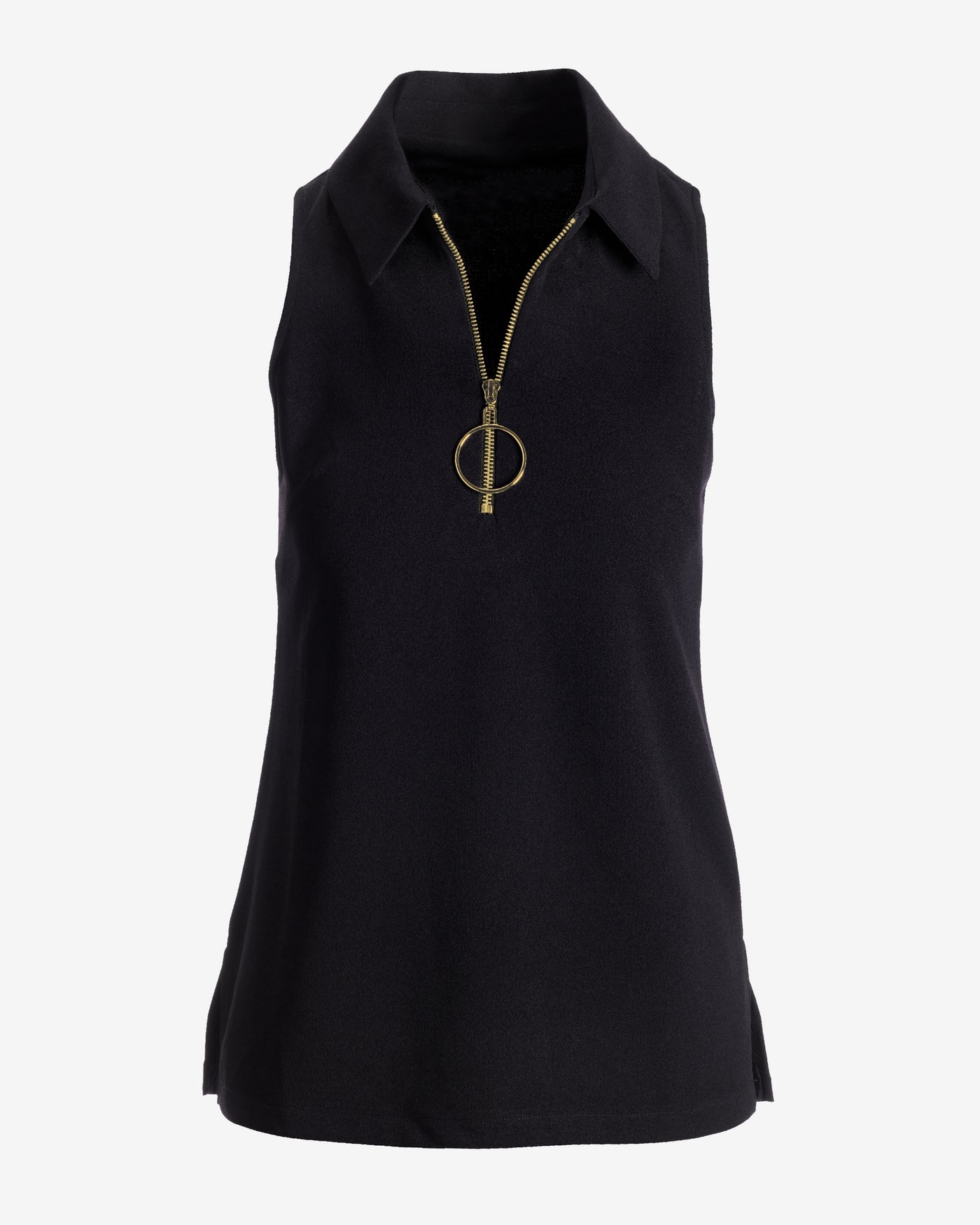 Collared Zip-Up Sleeveless Knit Top Black