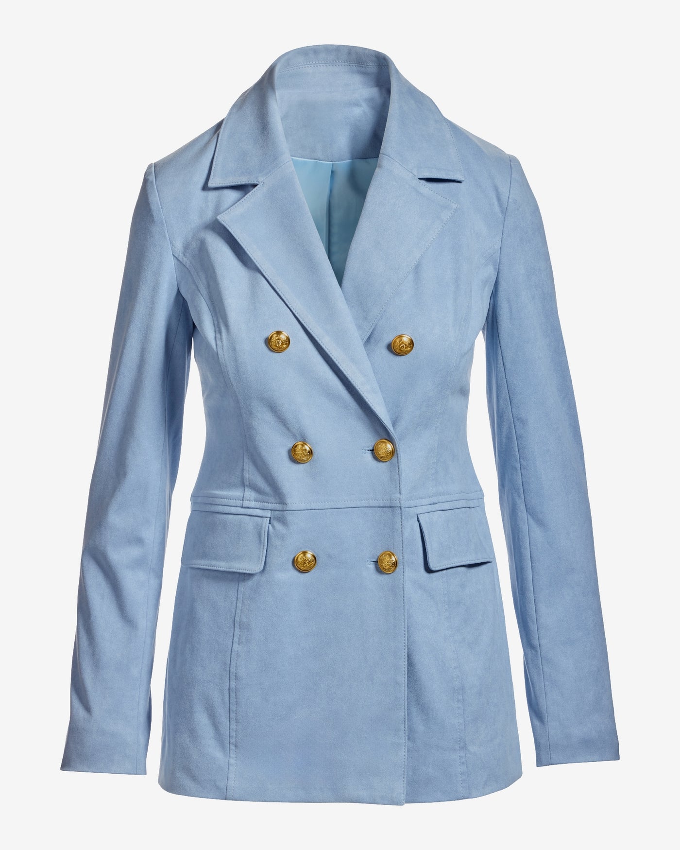 Faux Suede Double Breasted Boyfriend Blazer Blue