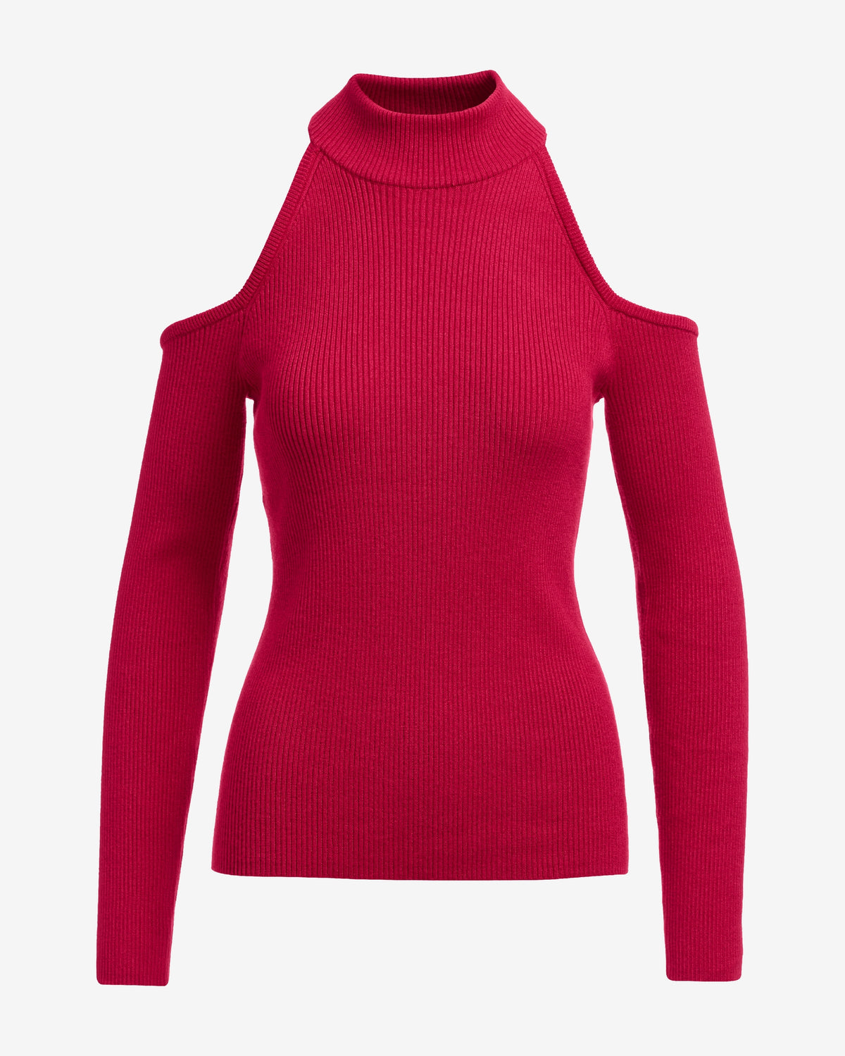Ribbed Cold Shoulder Sweater Lipstick Red