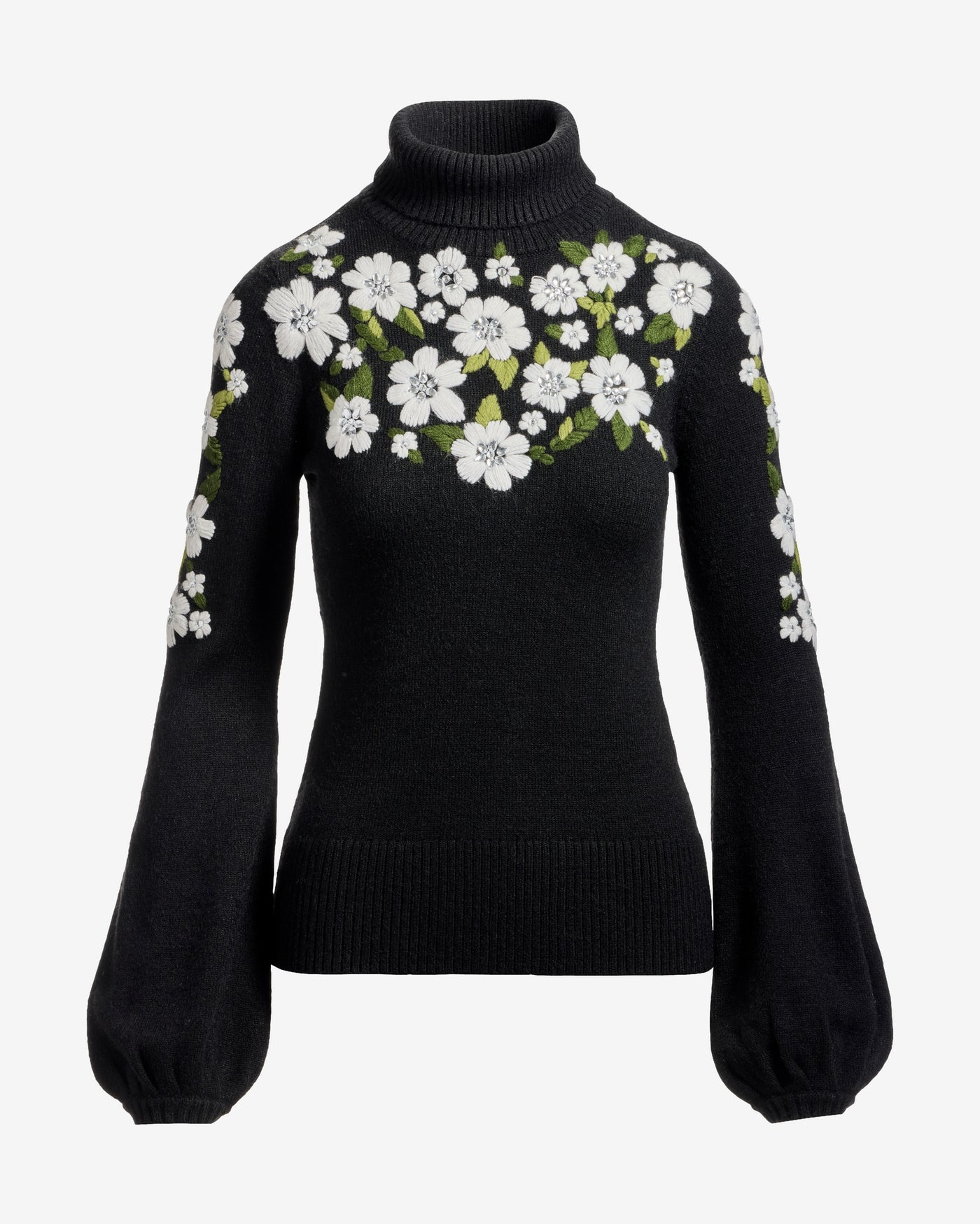 Flower Embroidered Turtleneck Sweater Proper Black