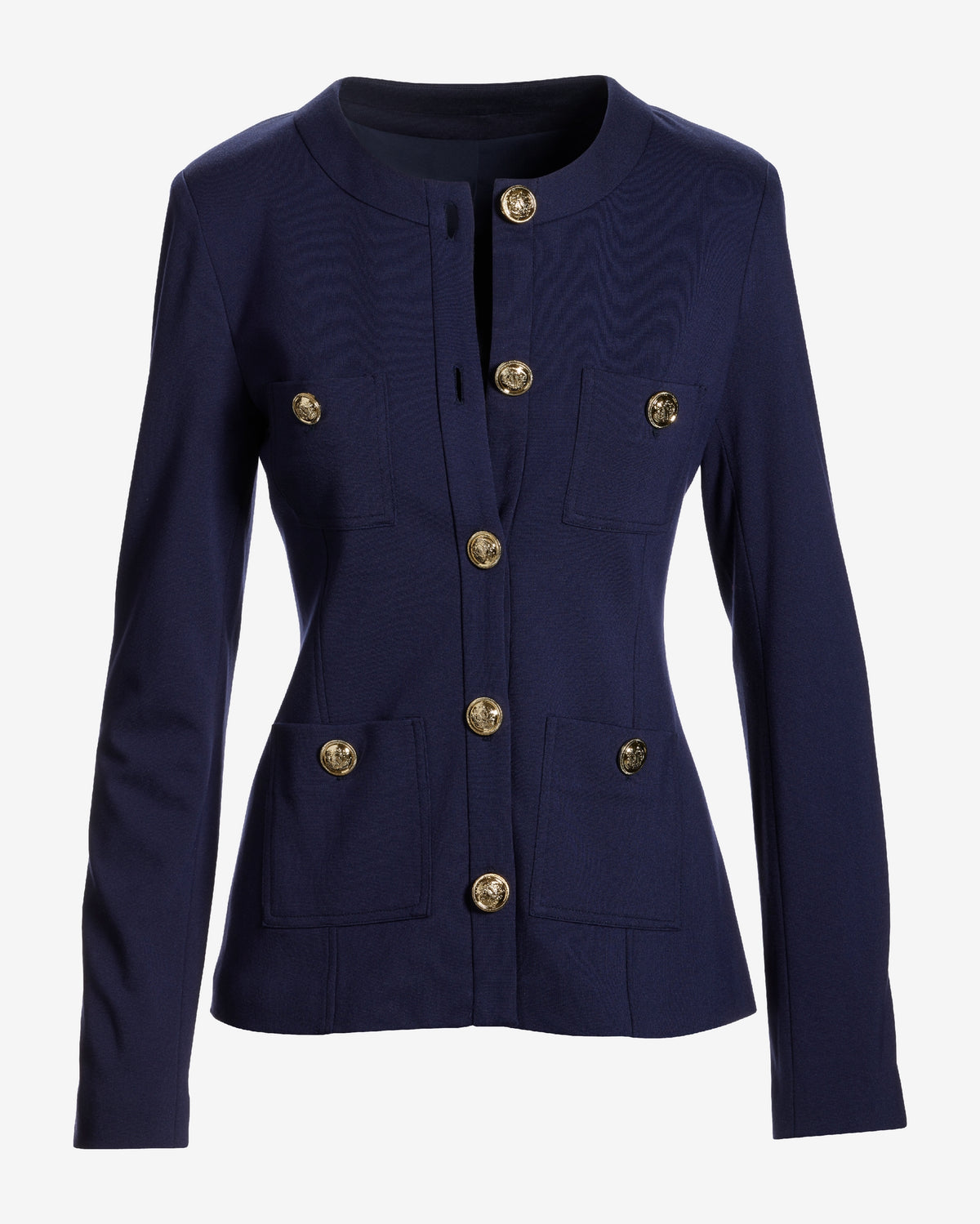 Ultimate Ponte Crest Button Collarless Jacket Navy