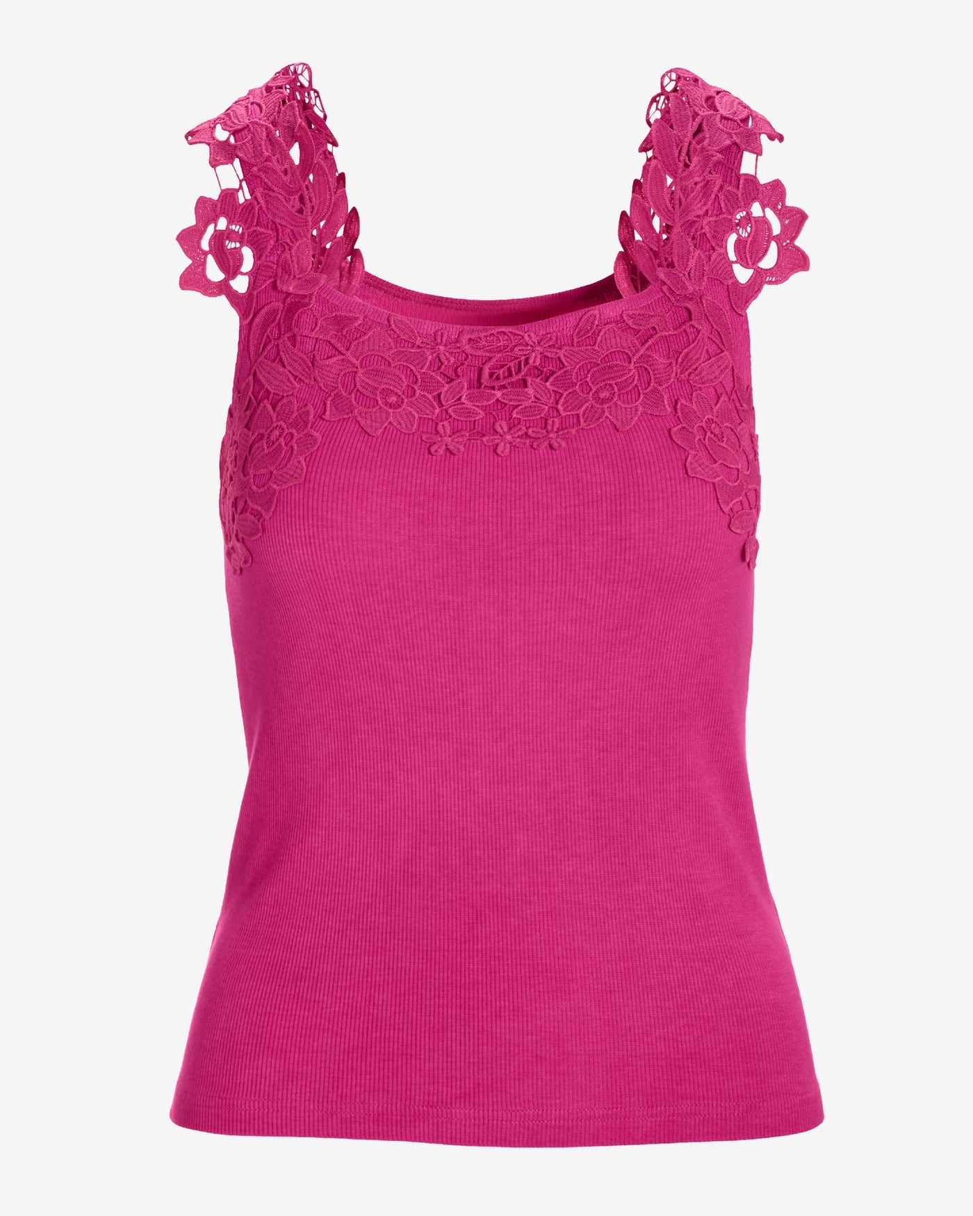 Ribbed Lace Applique Knit Tank Raspberry Rose