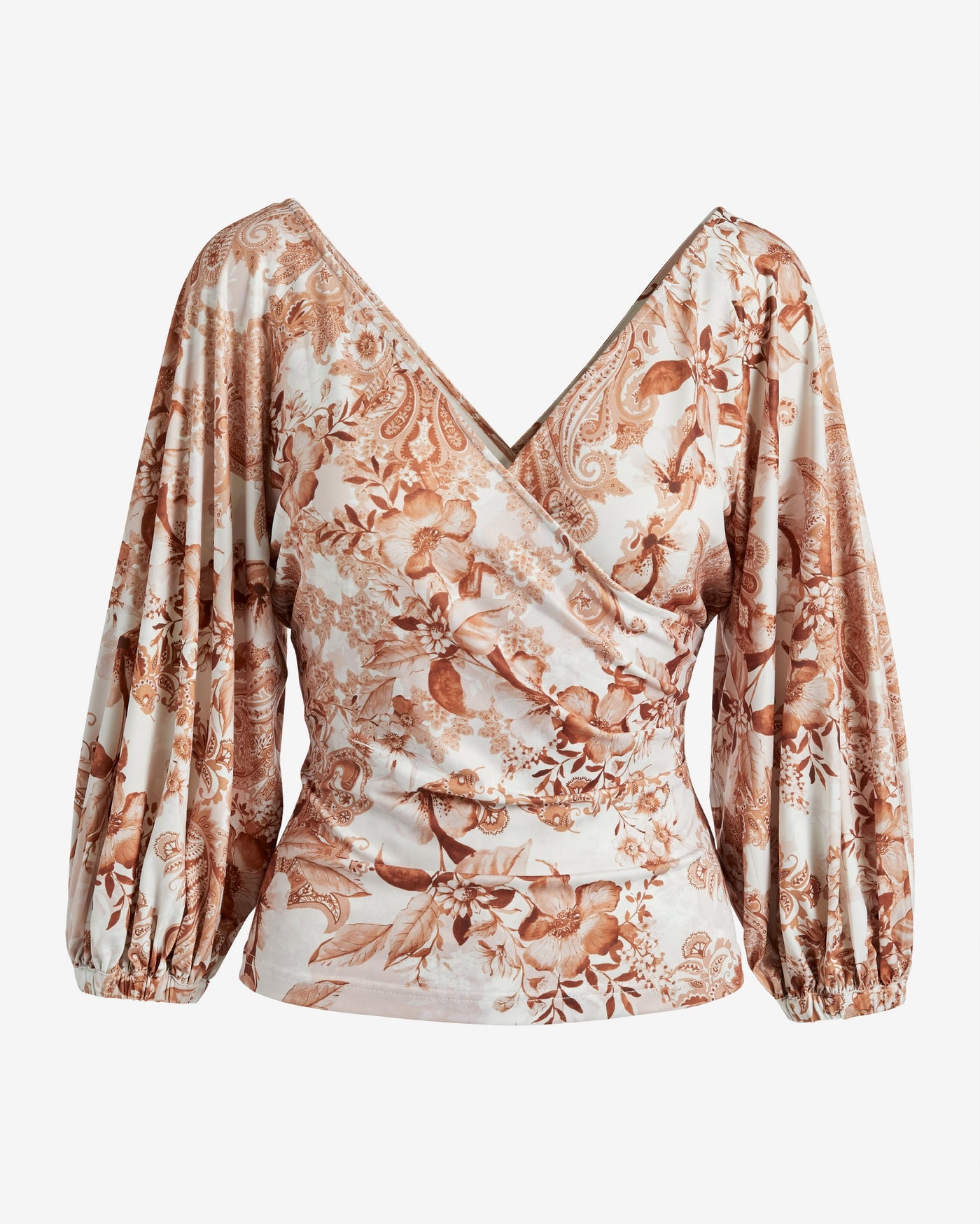 So Chic Printed Surplice Knit Top Paisley Fleur