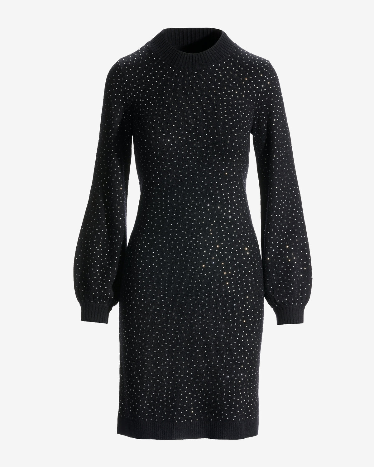 Crystal Turtleneck Sweater Dress Black