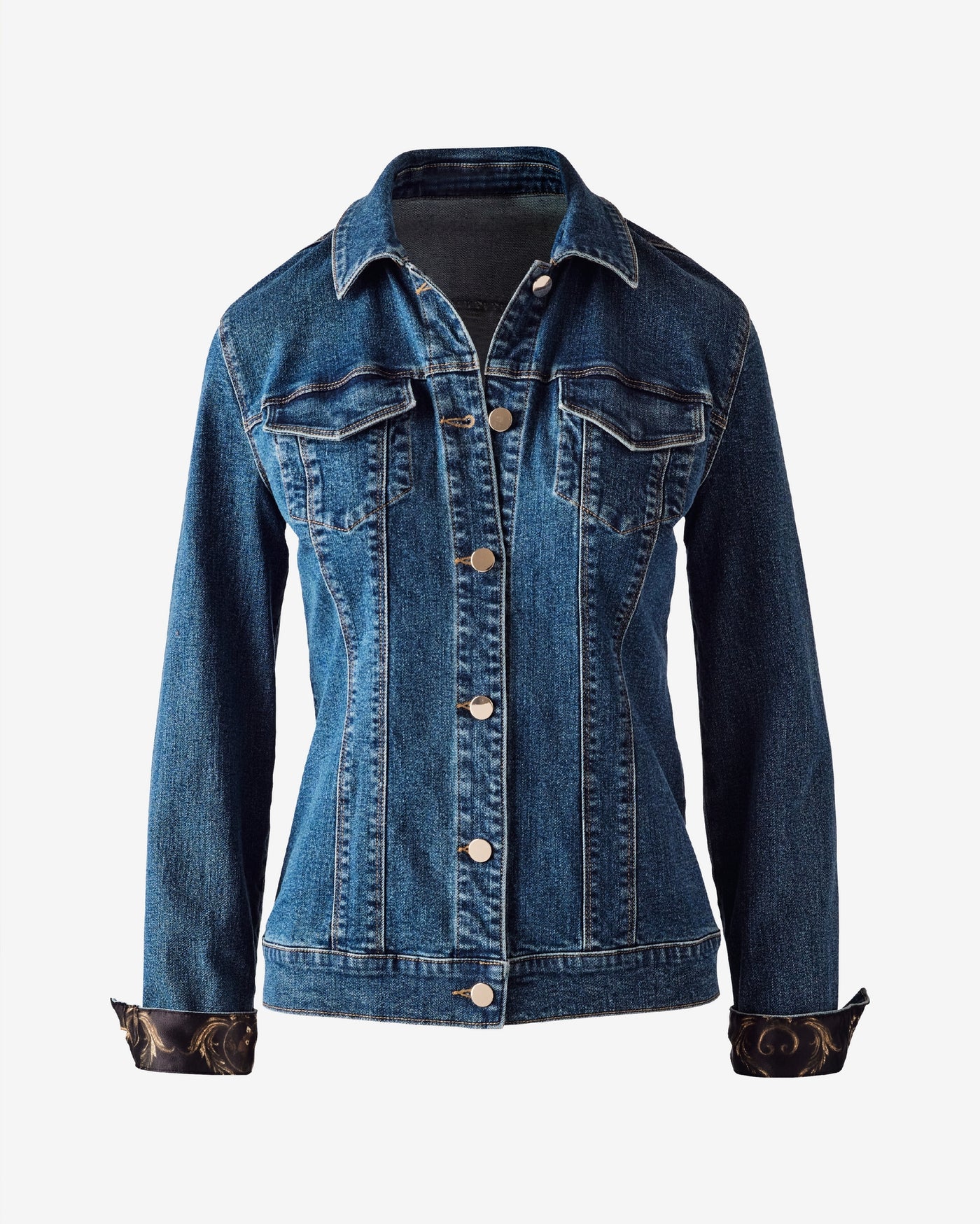 Printed Woven Back Denim Jacket Cheetah Gems
