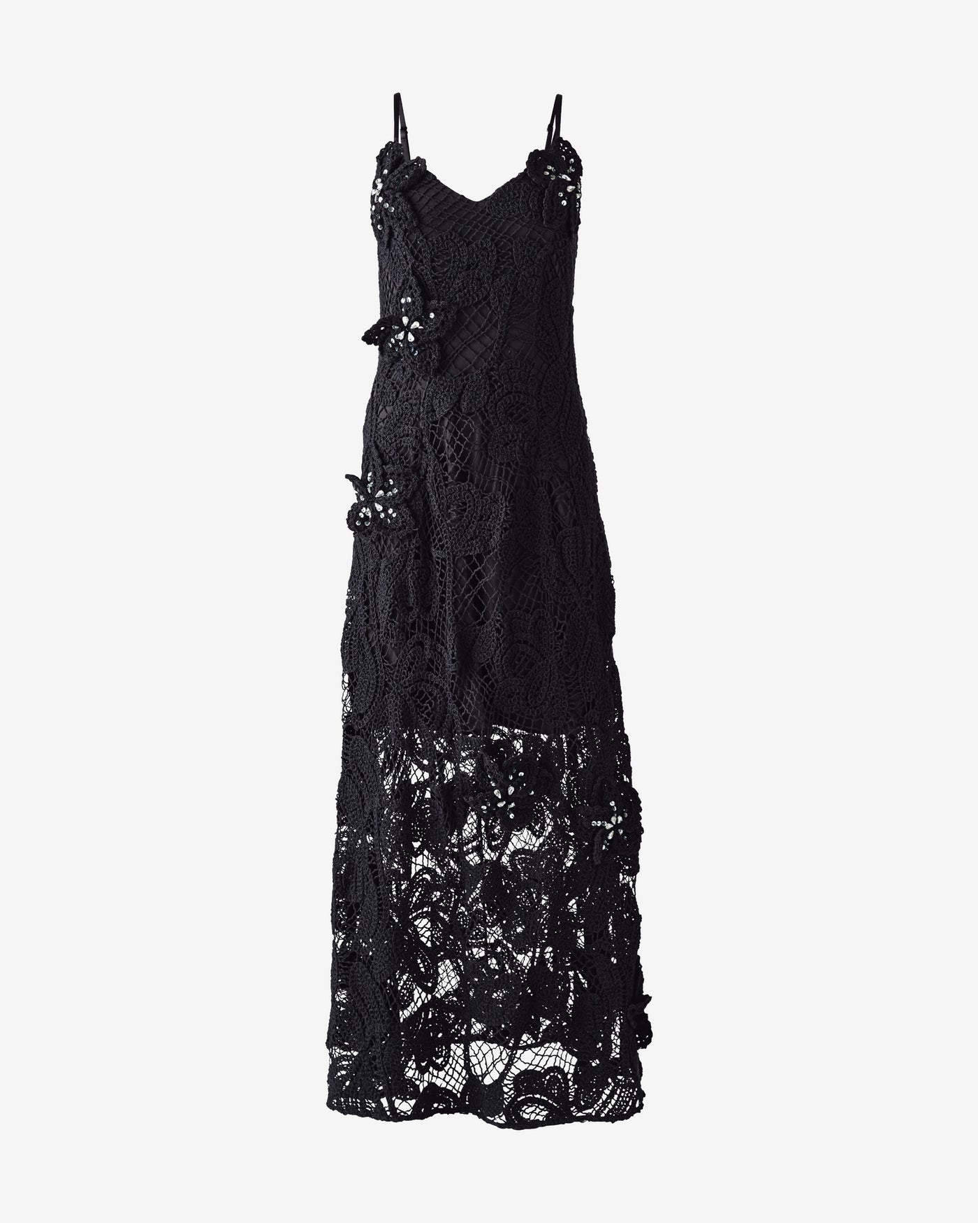 3D Floral Crochet Embellished Maxi Dress Black