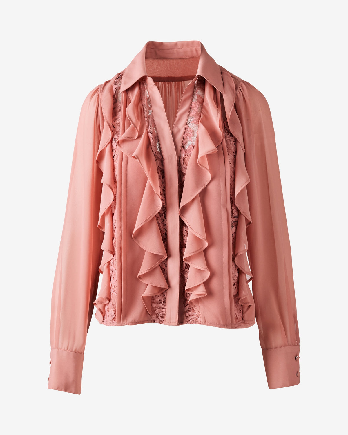 Georgette Collared Ruffle and Lace Shirt Cameo Pink