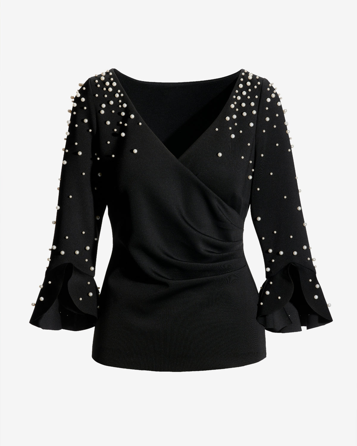 Pearl Surplice Flare Sleeve Top Proper Black