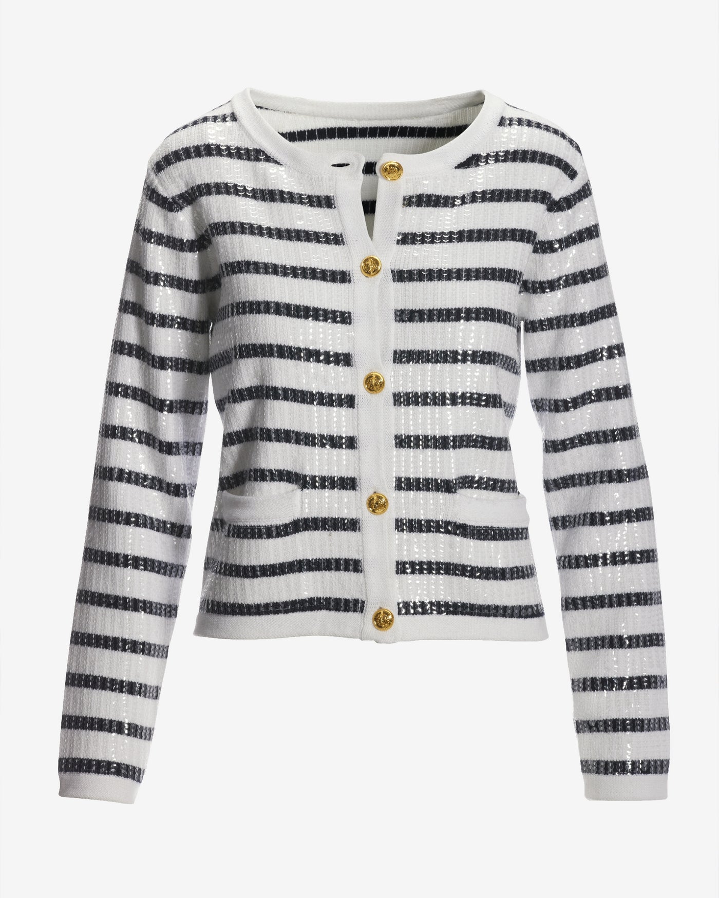 Sequin Stripe Cardigan Off White/Navy