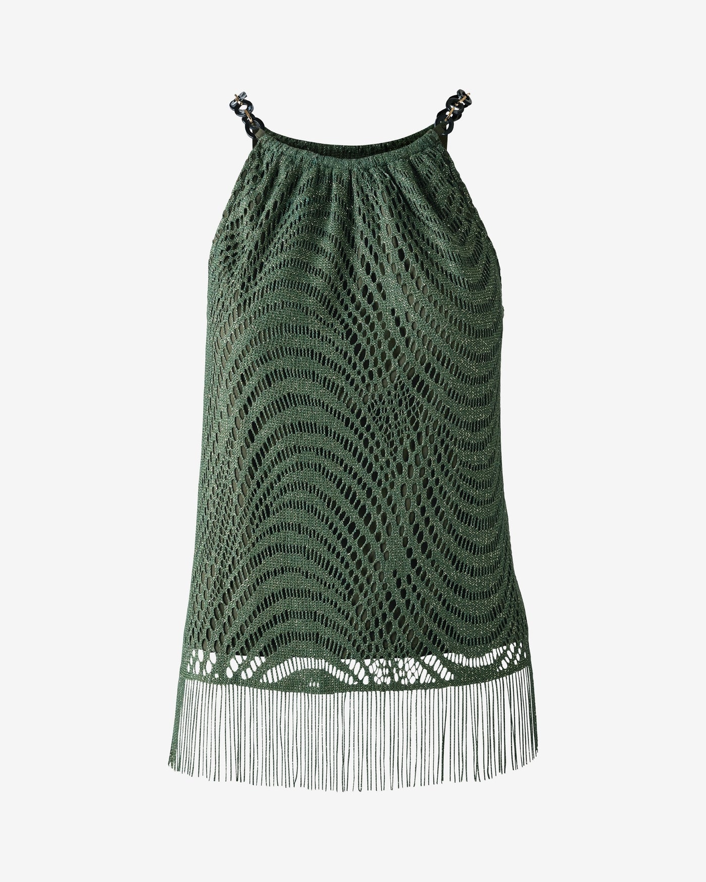 Novelty Eyelet Fringe Halter Top Bronze Green