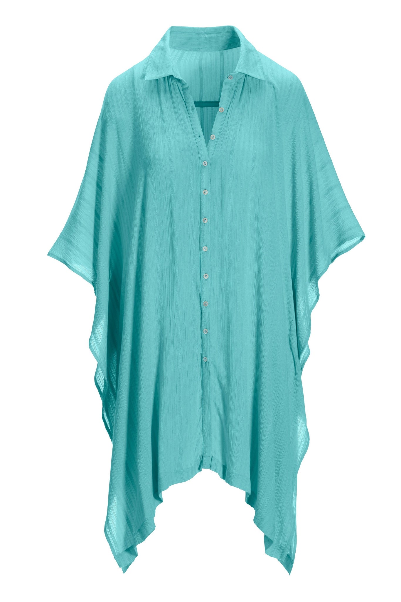 Tie Front Versatile Shirt and Cover-Up Fountain Blue