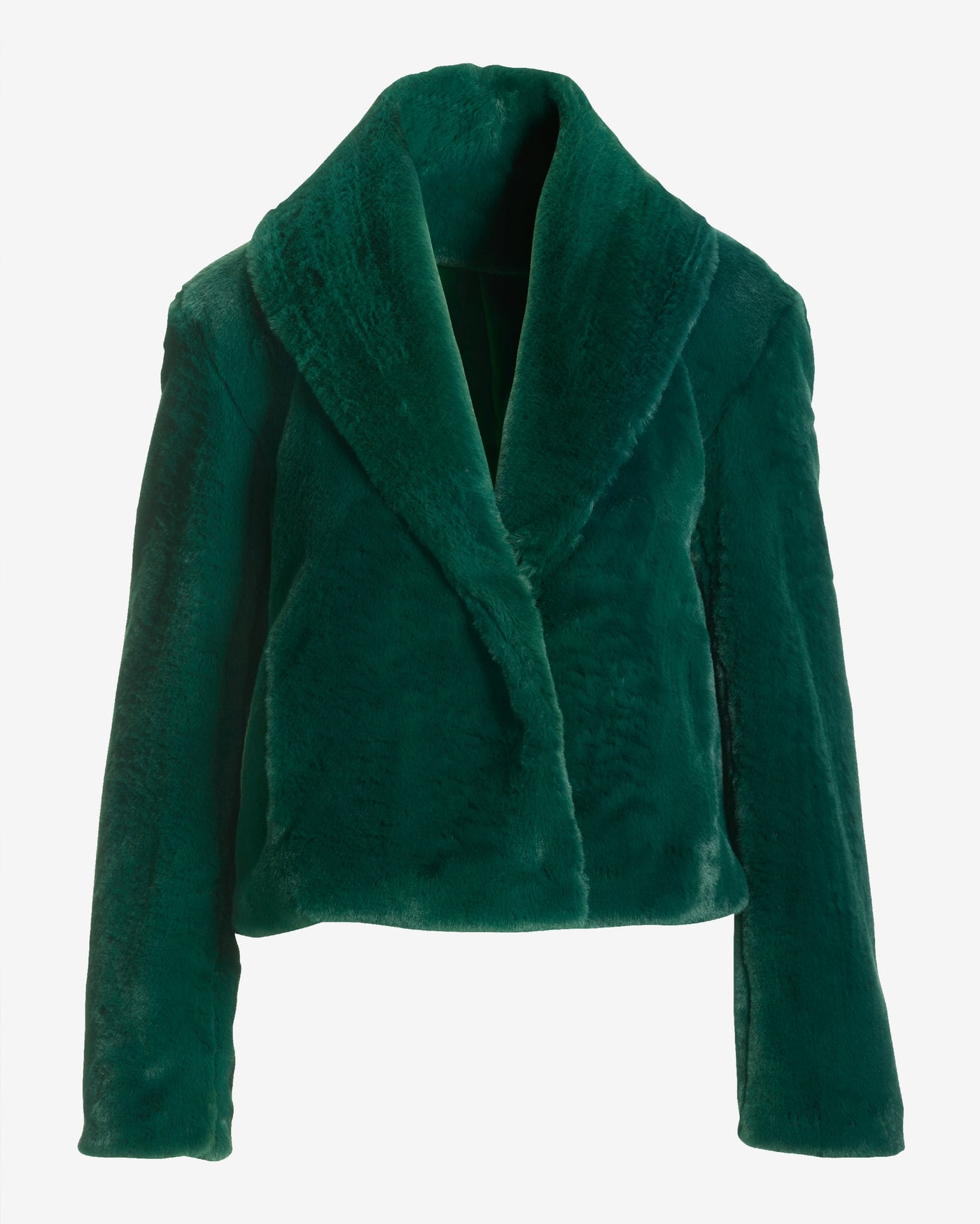 Shawl Collar Versatile Faux Fur Chubby Deep Emerald