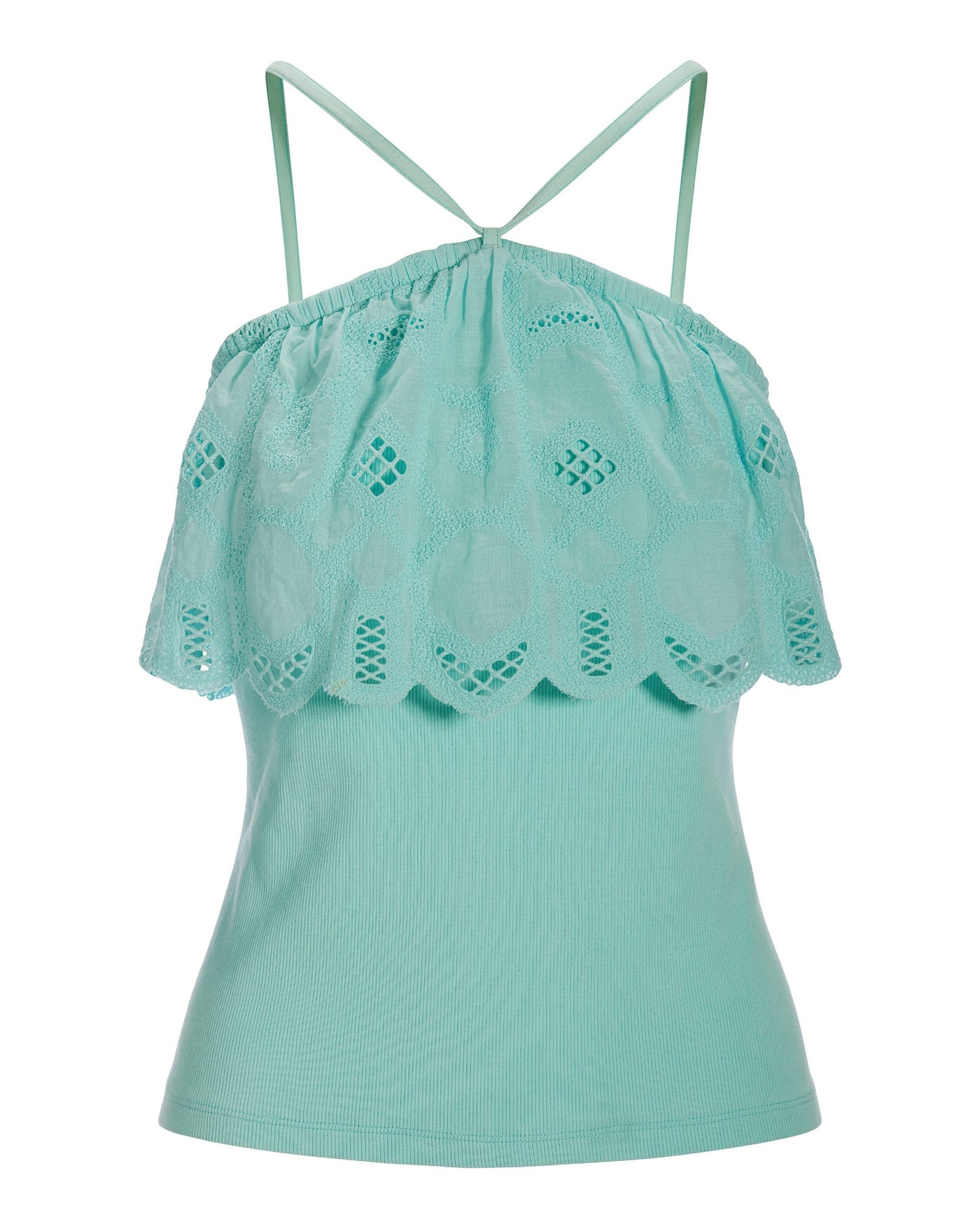Lace Overlay Rib Top Blue Tint