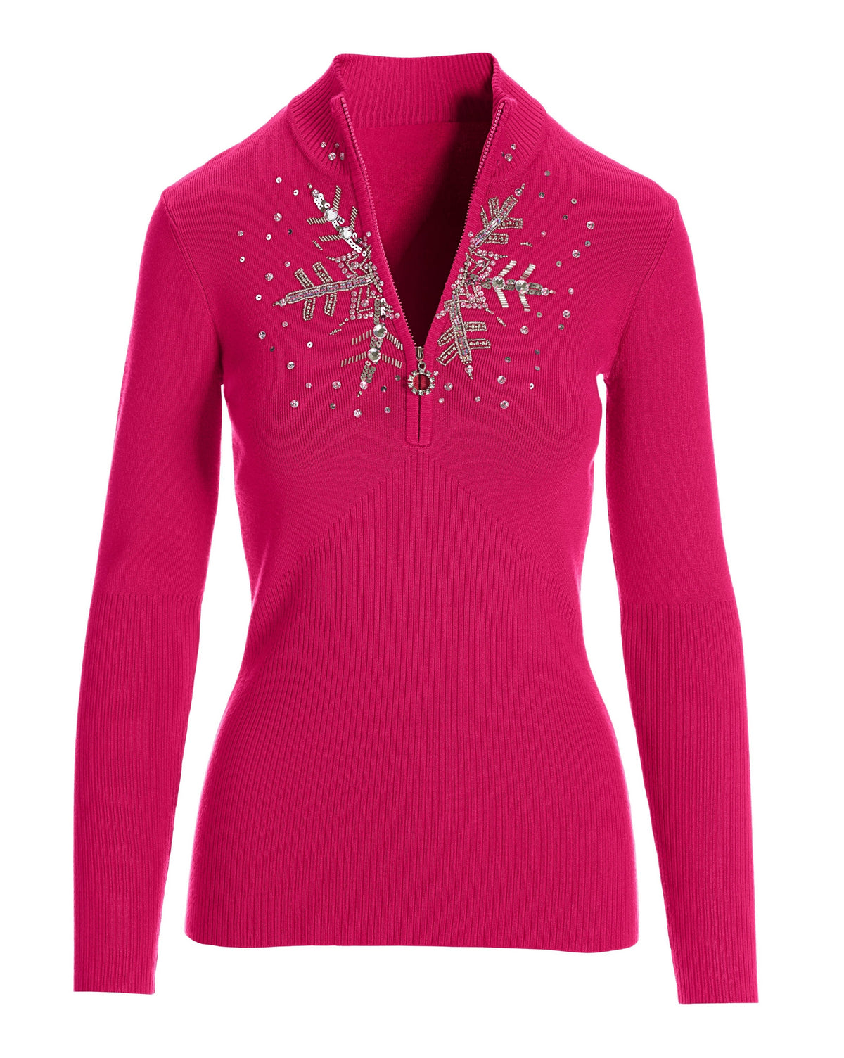Snowflake Zip Sweater Pink Peacock