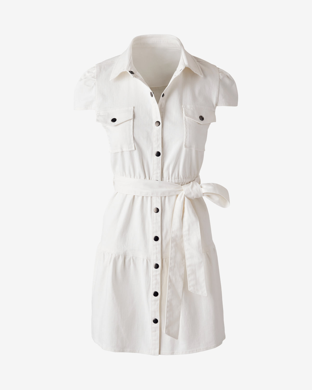 Denim Shirt Dress with Tiers White Denim