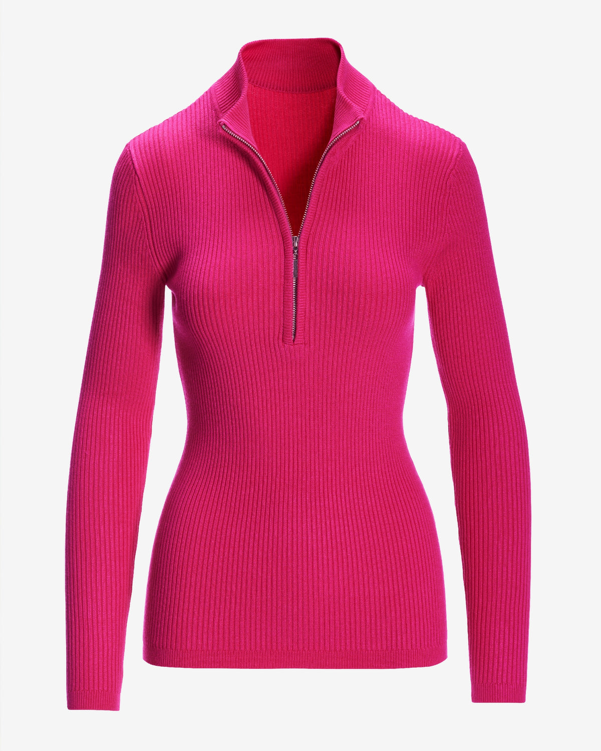 Ribbed Half Zip Up Sweater Pink Peacock
