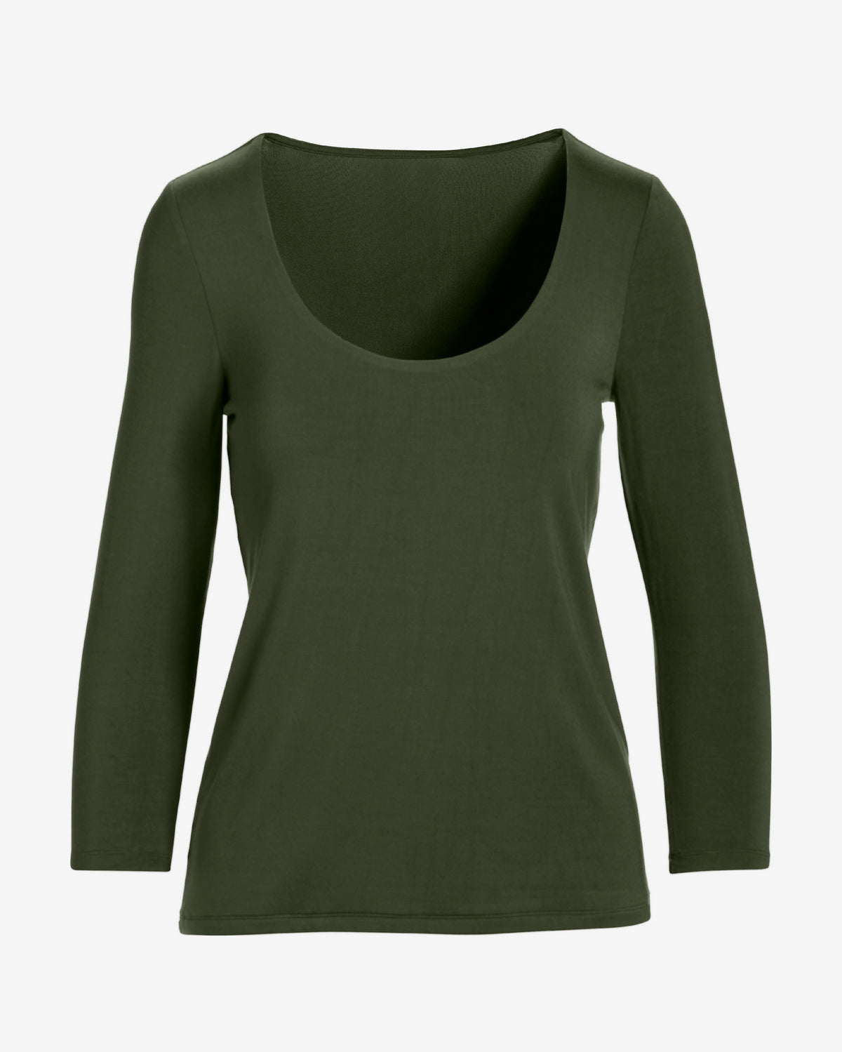 So Effortless Three Quarter Sleeve Scoop Neck Top Forest Night