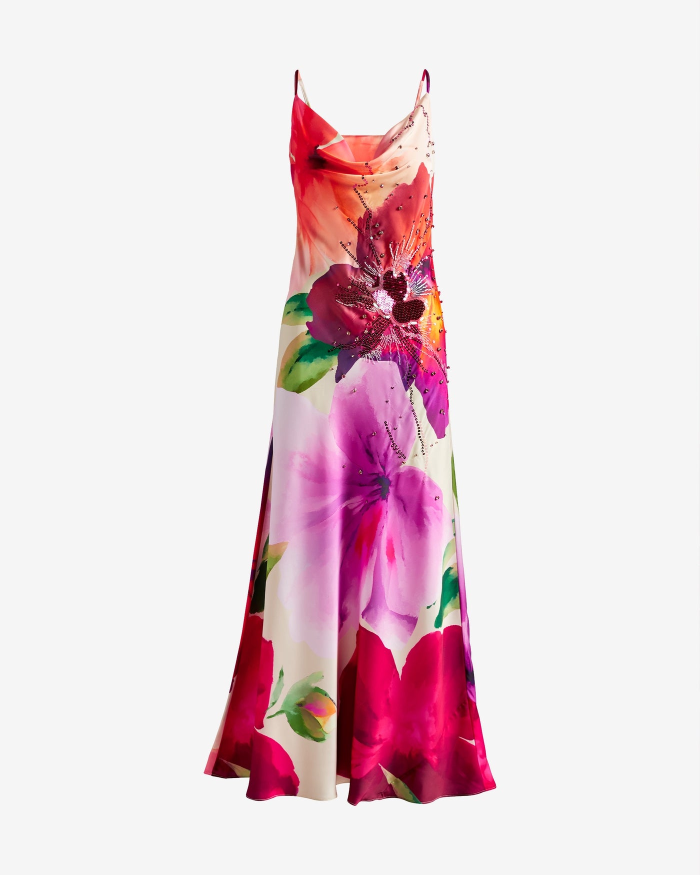 Print Embellished Cowl Neck Maxi Dress Vacation Floral Dye