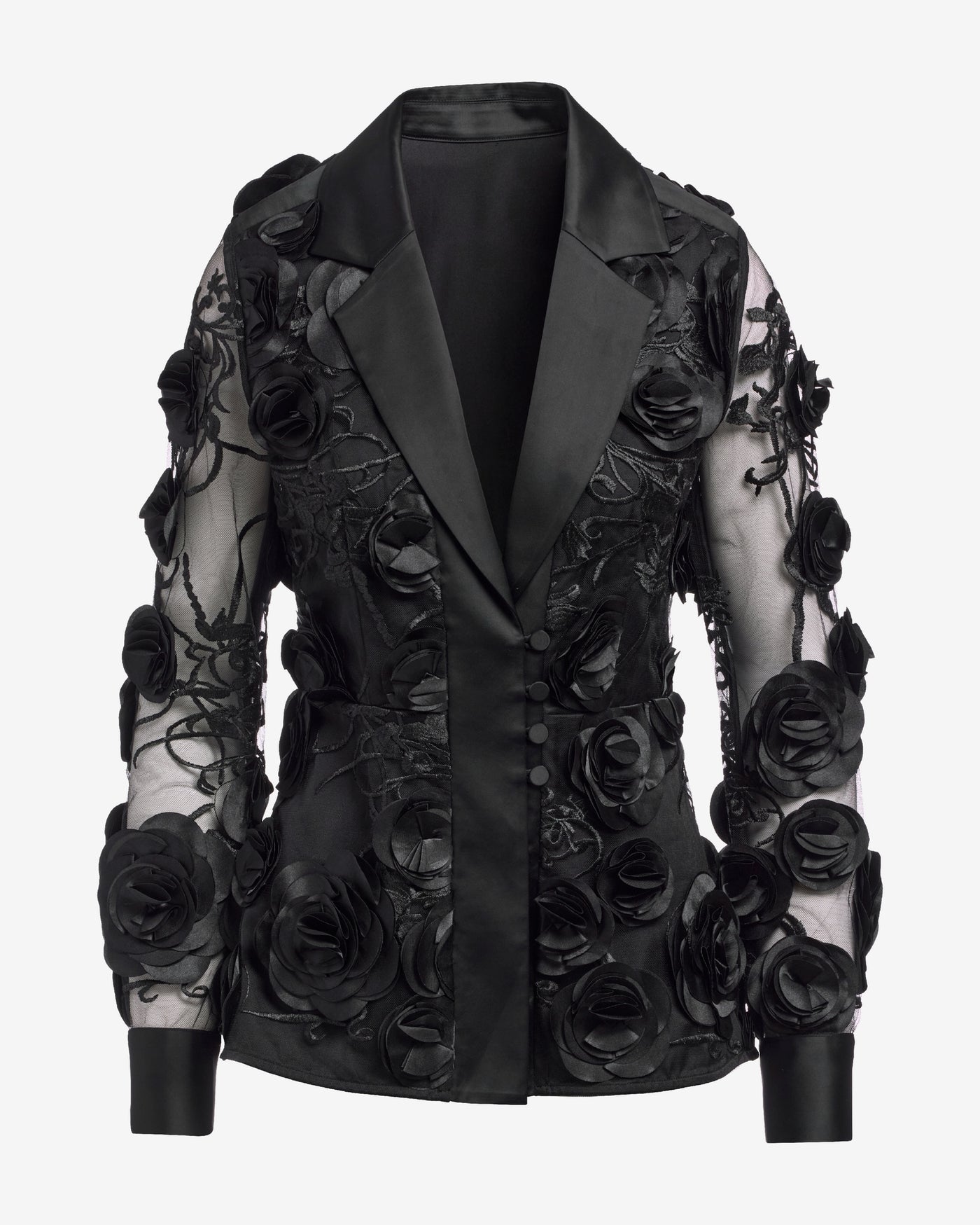 3D Rosette Mesh Blazer Black