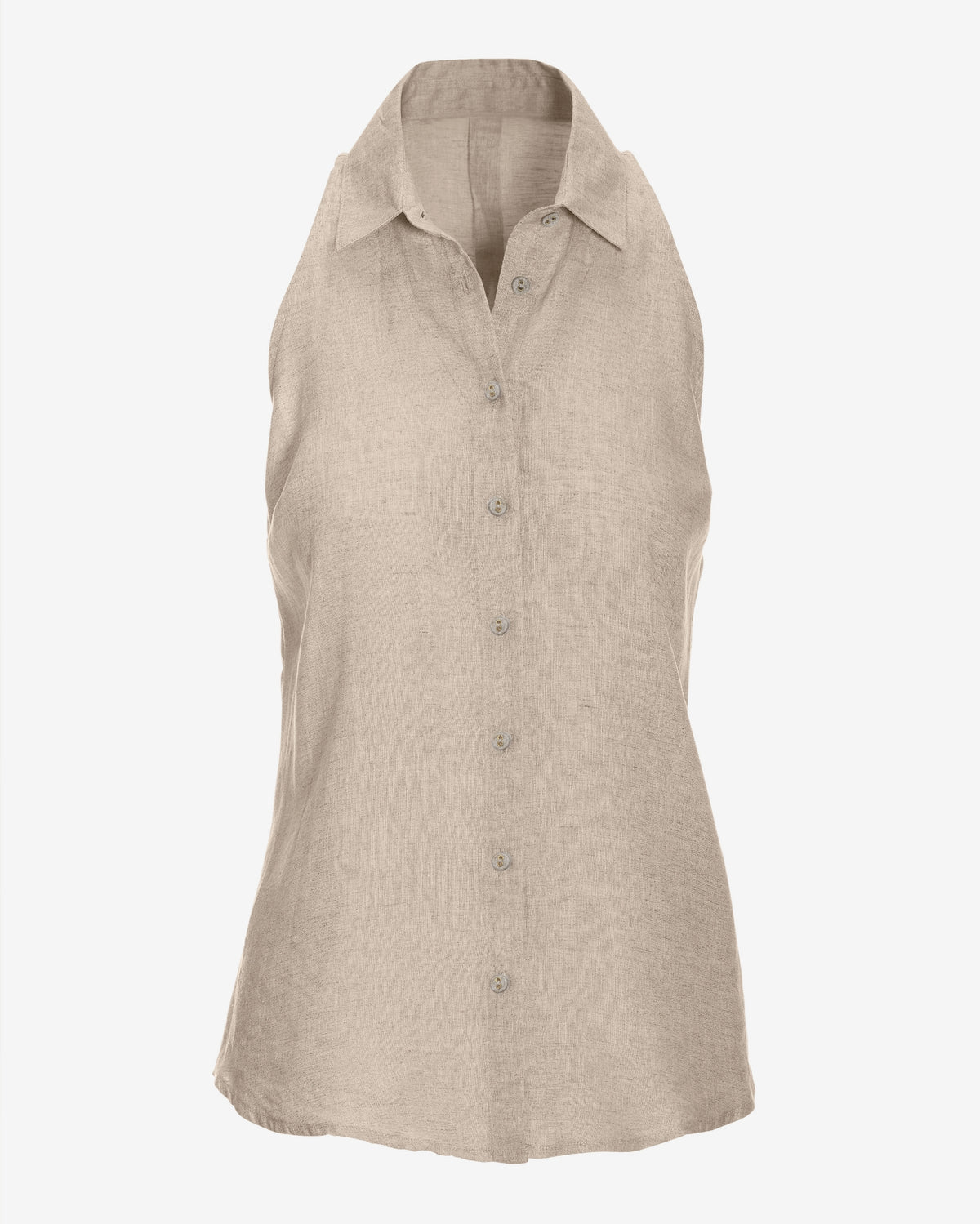 Linen Sleeveless Button-Front Shirt Flax