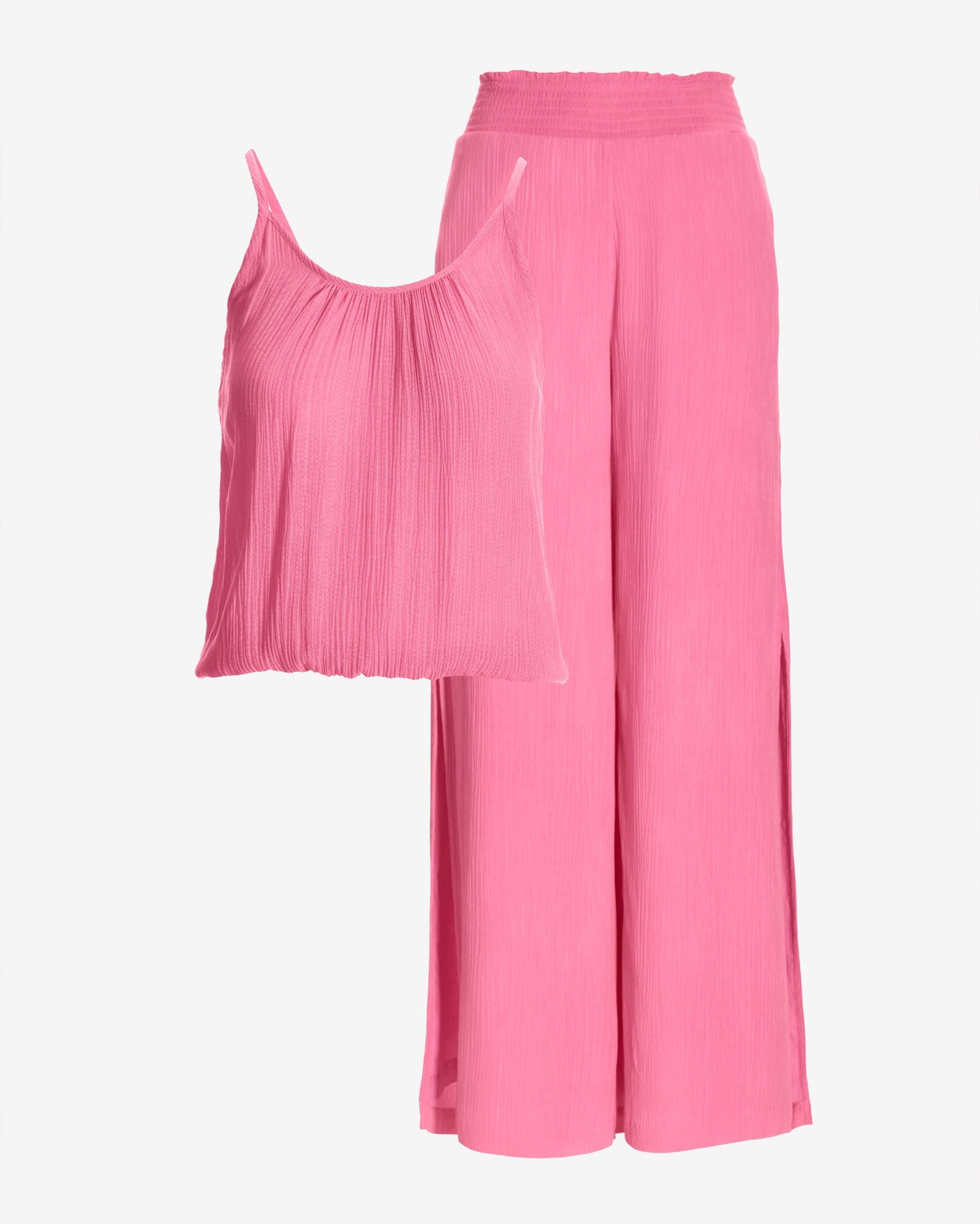 Gauze Blouson Top and Wide Leg Lounge Set Aurora Pink