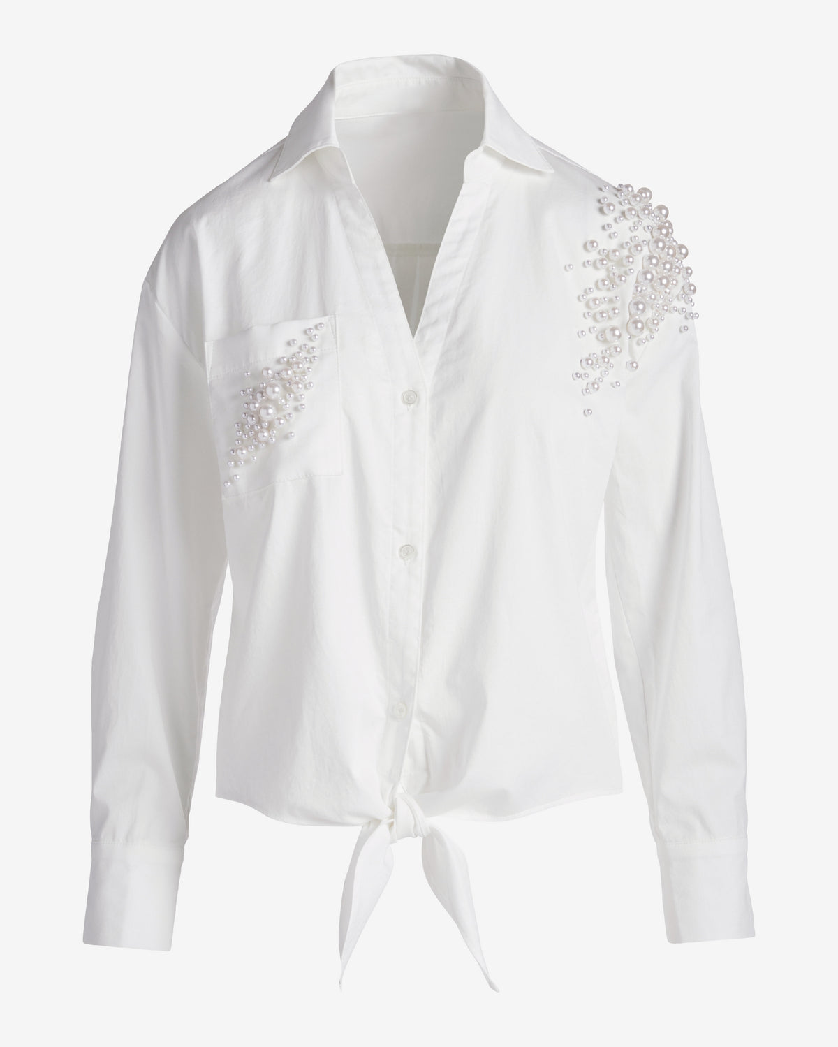 Pearl Embellished Button Up Shirt White