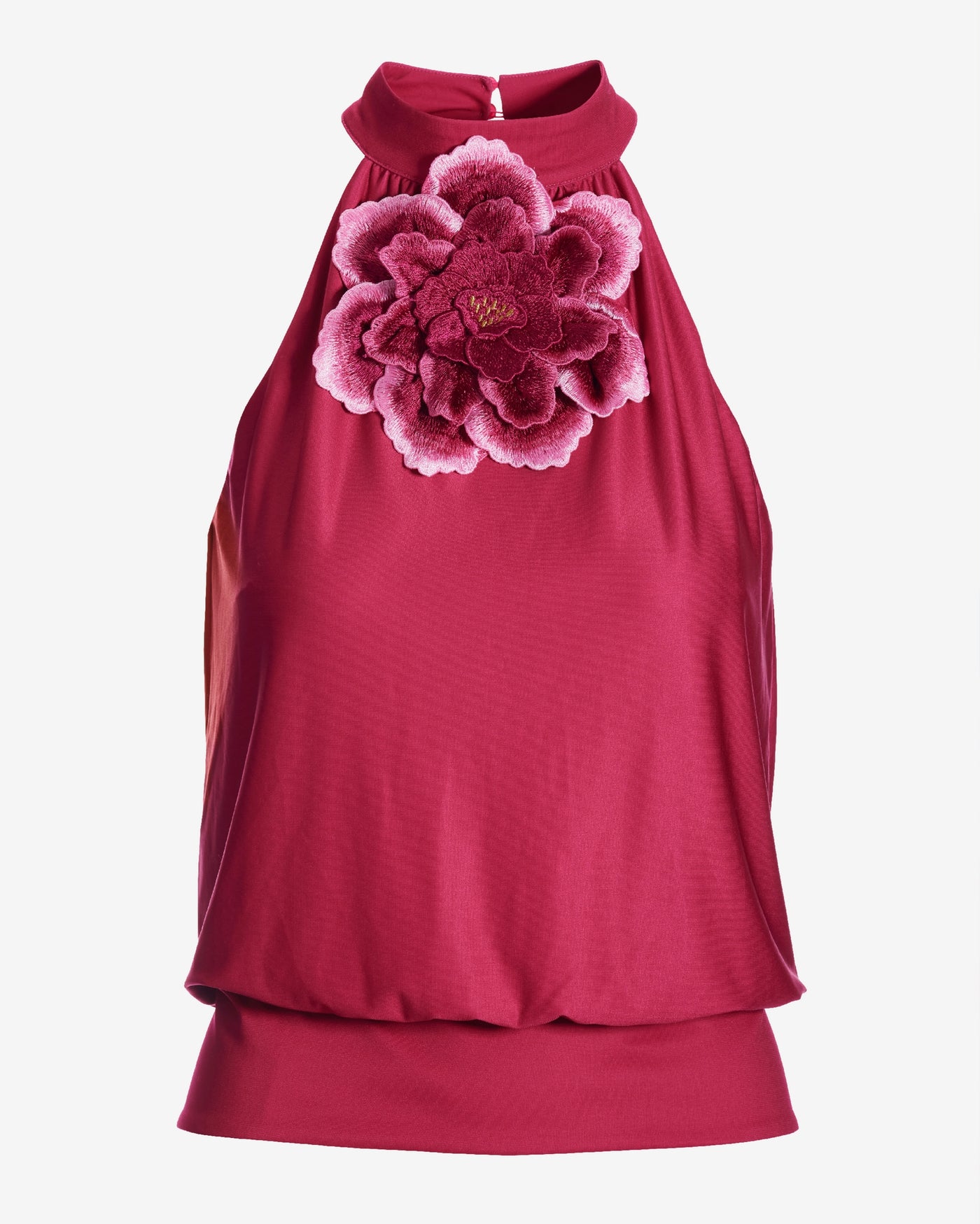 So Chic Sleeveless High Neck Flower Top Vivacious Pink