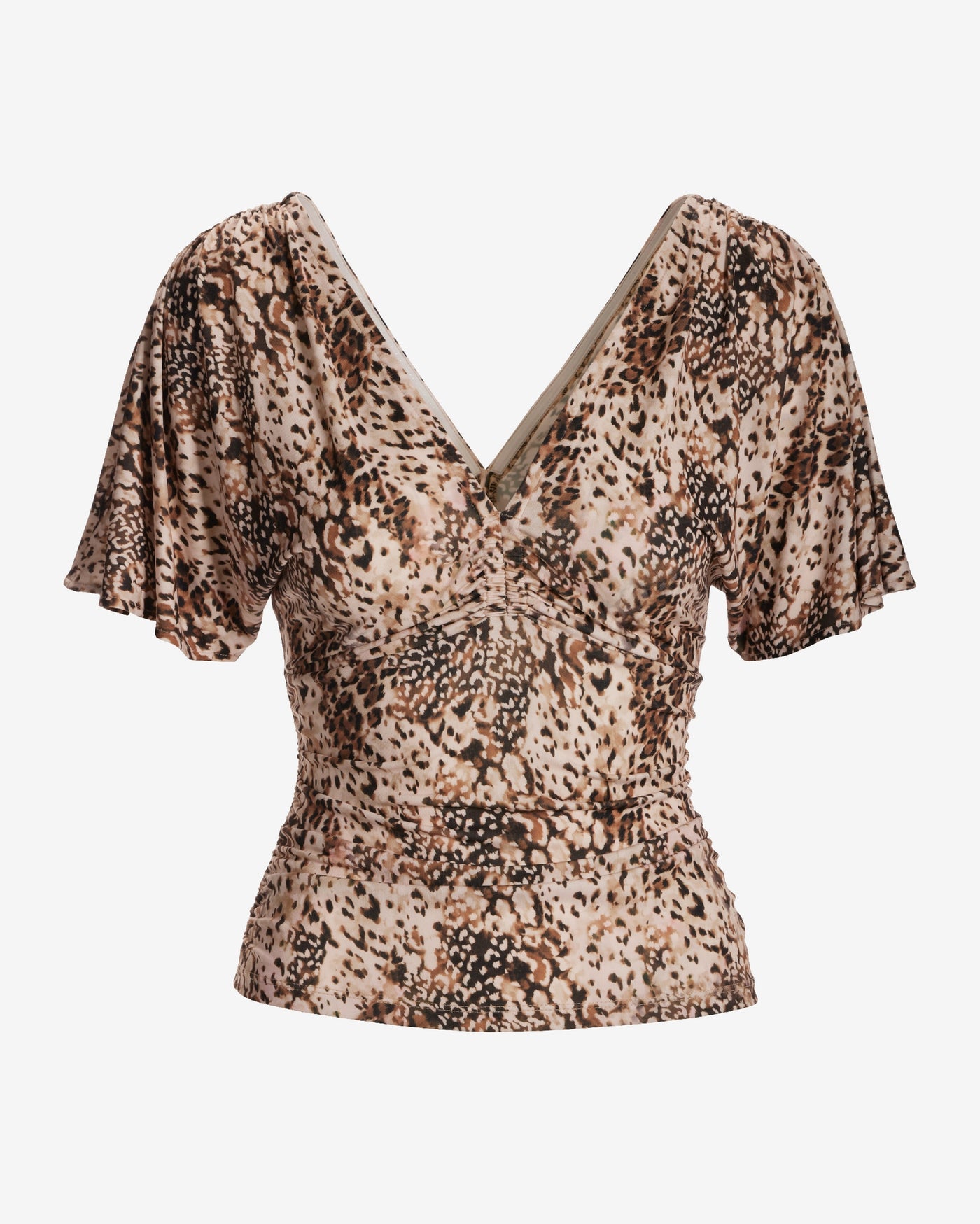 Print Ruffle Sleeve Knit Top Abstract Animal