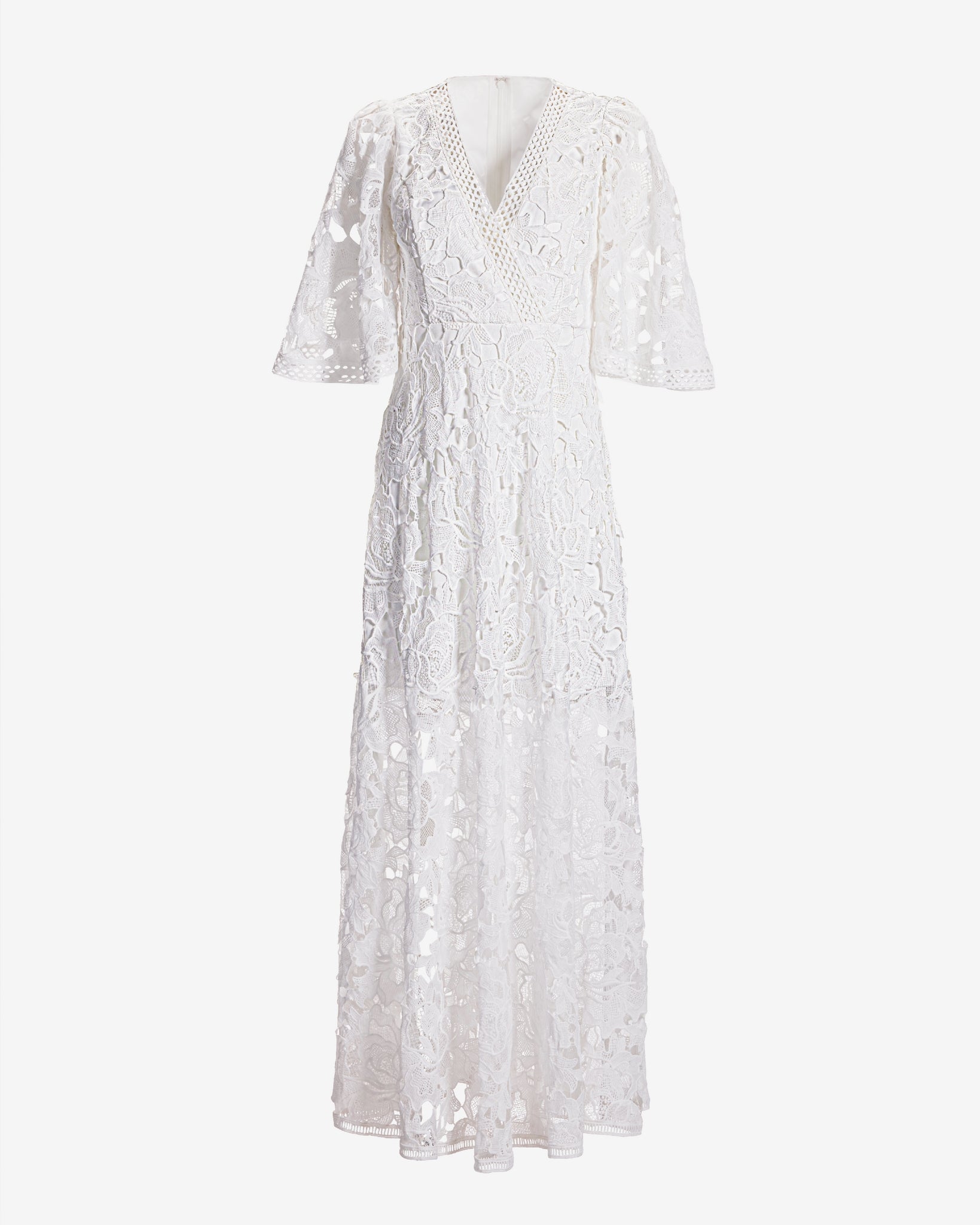 Lace Flounce Sleeve Maxi Dress - White | Boston Proper Lace Flounce Sleeve Maxi Dress - White | Boston Proper