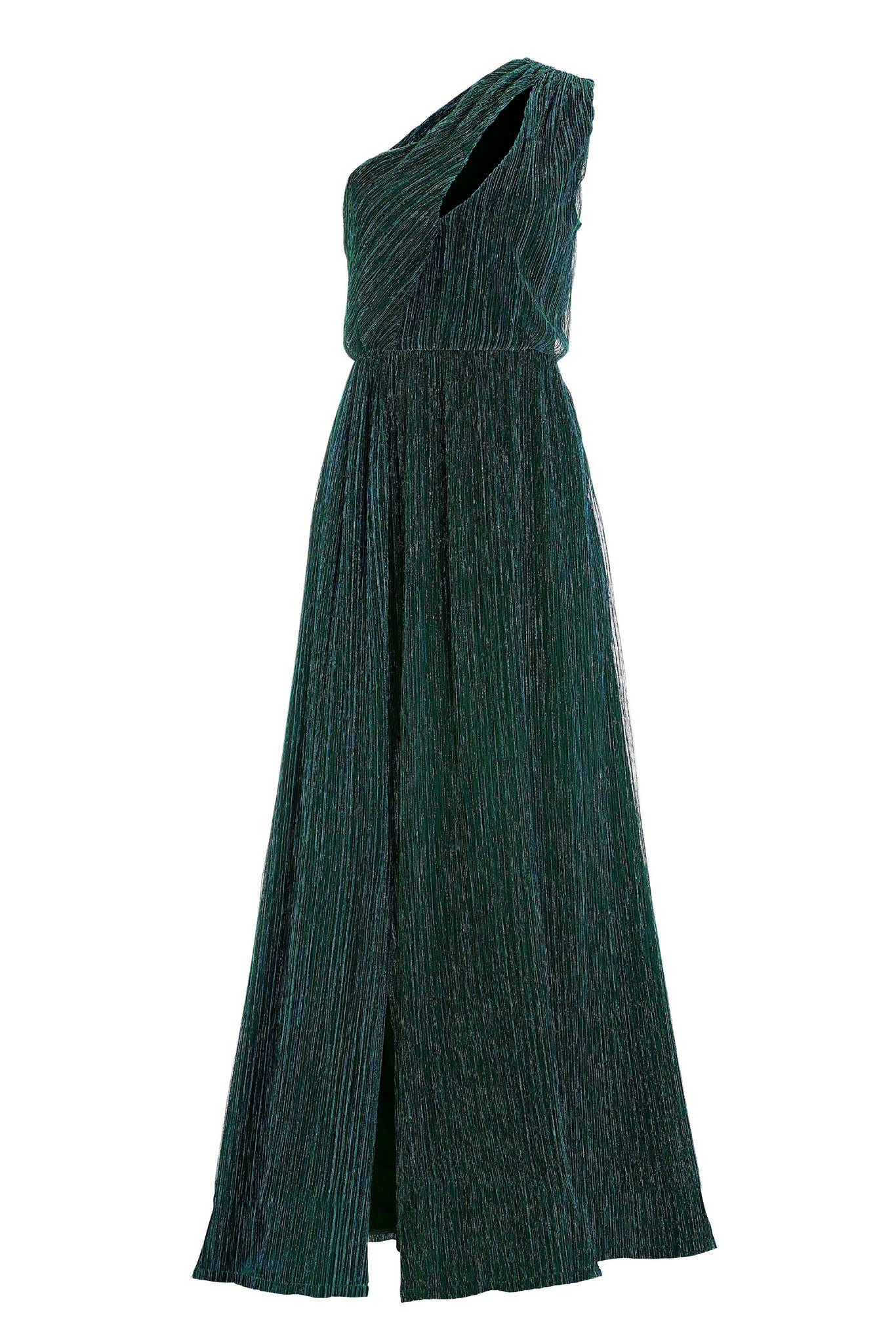 Shimmer Metallic One Shoulder Gown Green