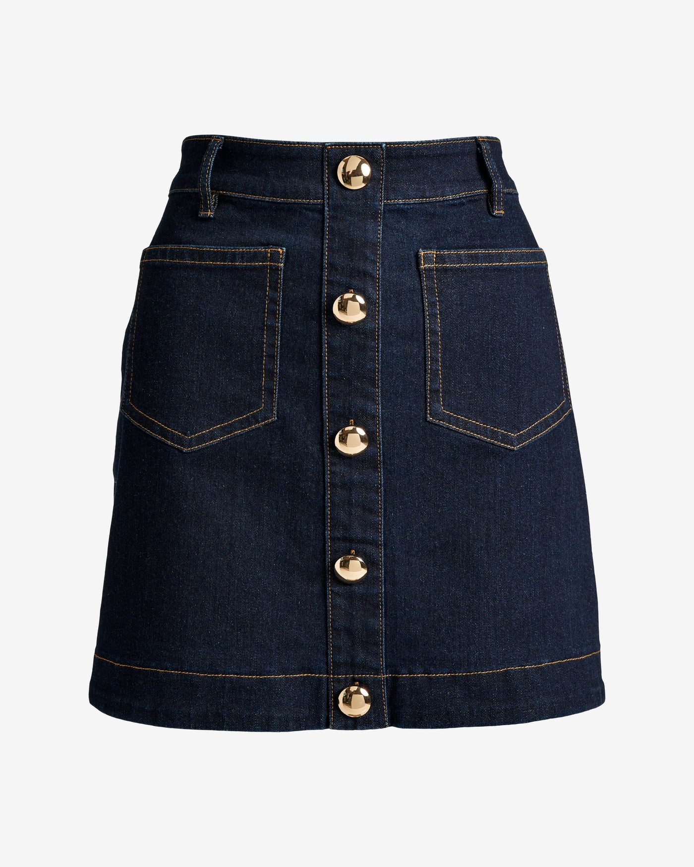 Button Front Denim Mini Skirt Dark Wash