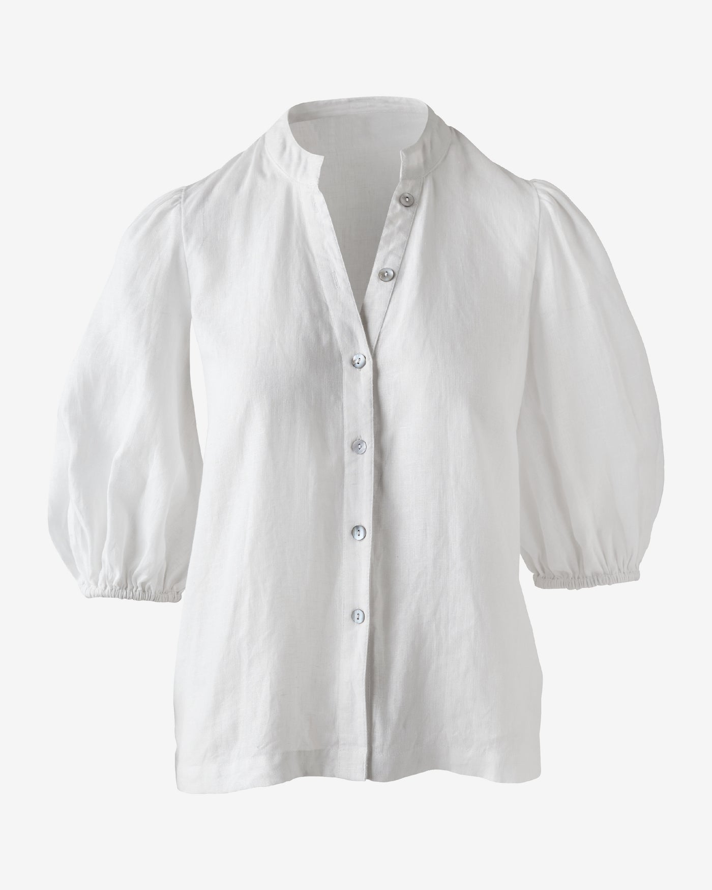 Linen Puff Sleeve Button Up Blouse White
