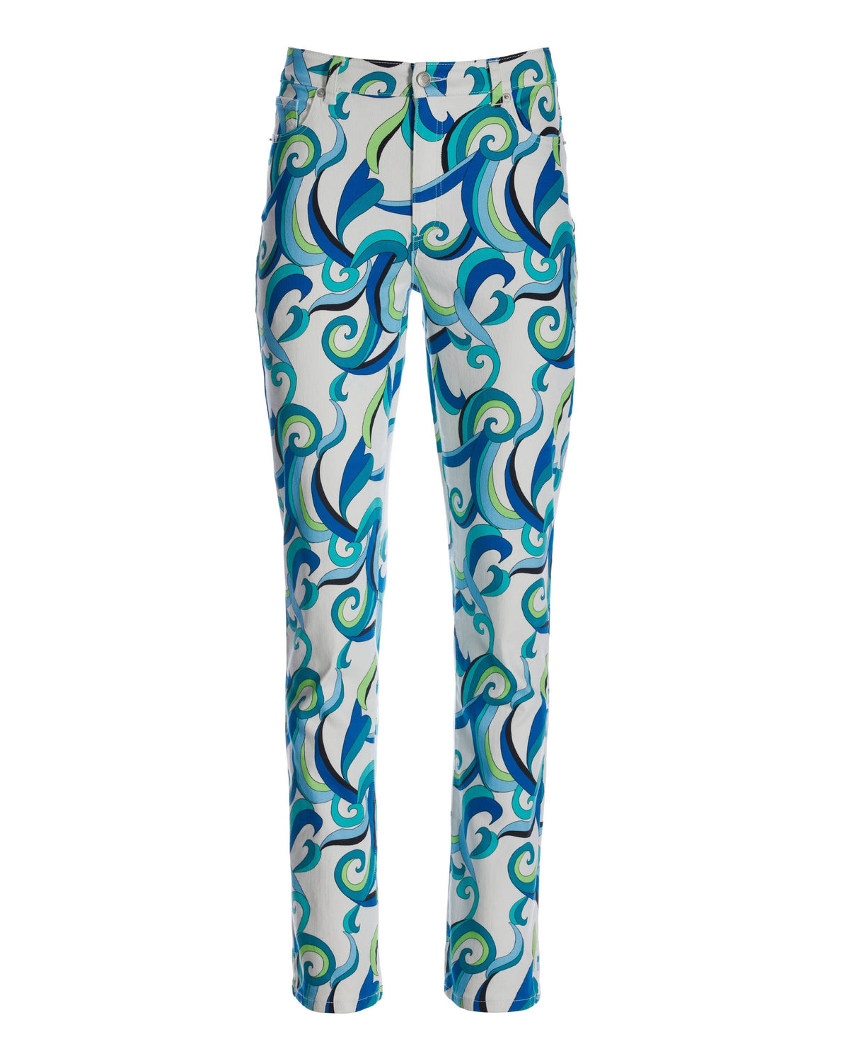 Spain Abstract Printed Ankle Jean Blue Green