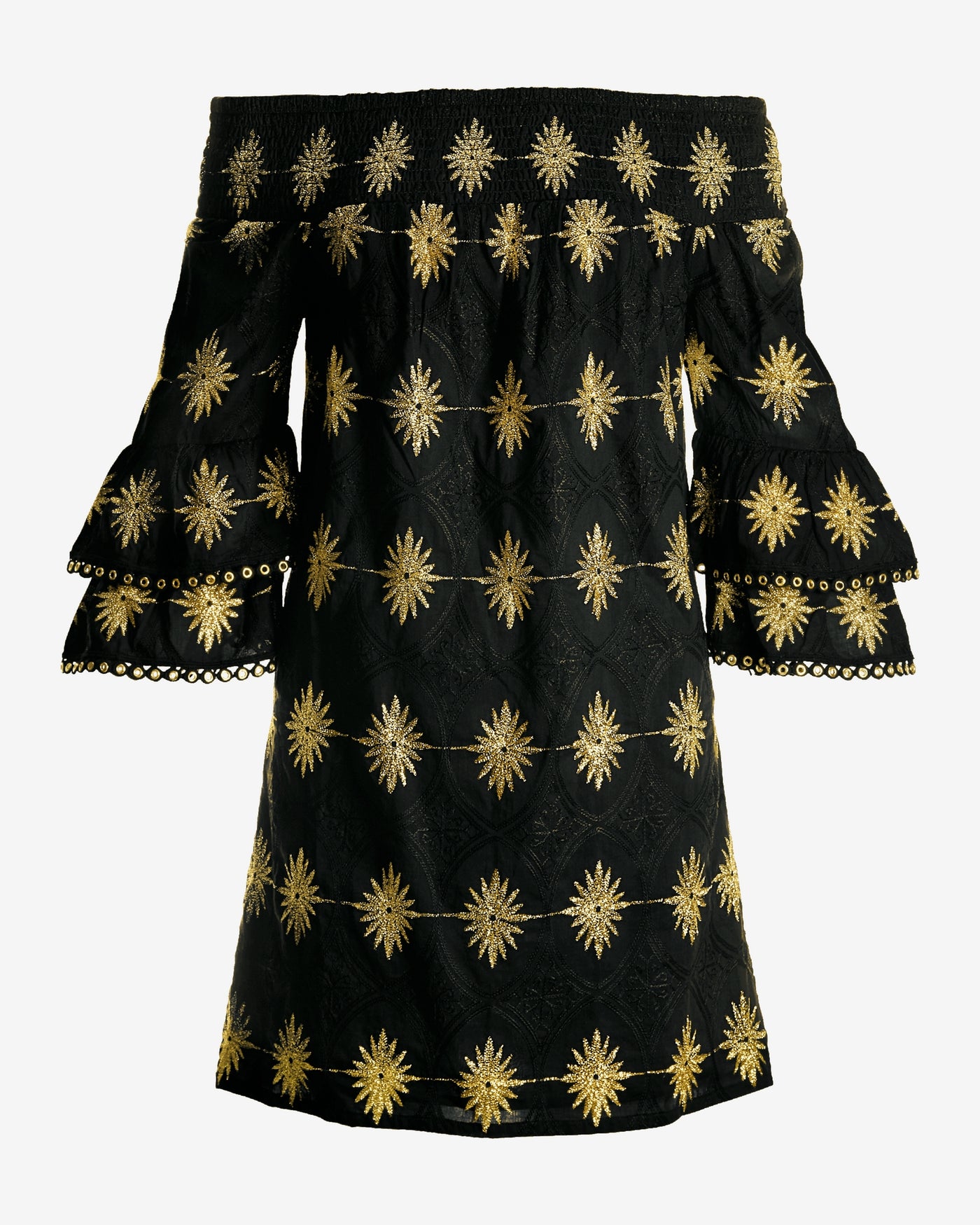 Metallic Detail Off-The-Shoulder Dress Black/Gold