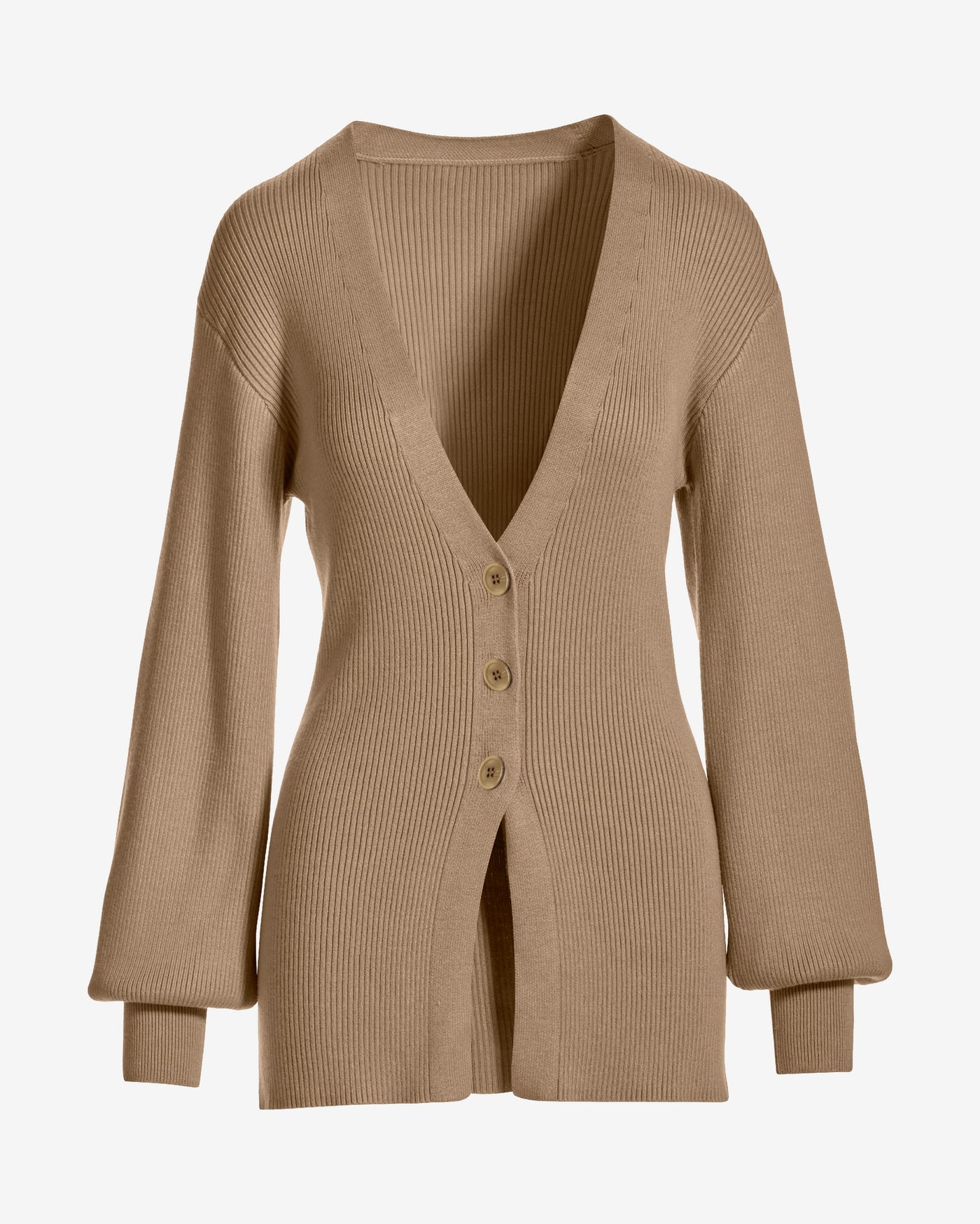 Ribbed Three Button Sweater Cardigan Sesame
