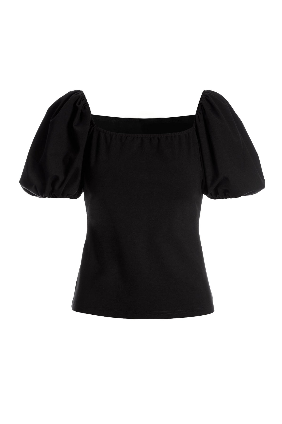 Puff-Sleeve Ponte Square Neck Top Black