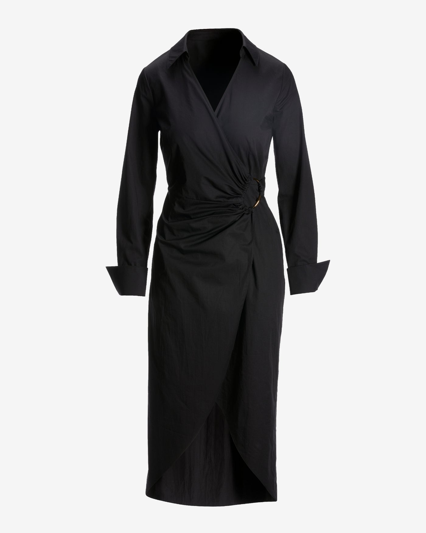 Hardware Detail Collared Shirt Dress Black