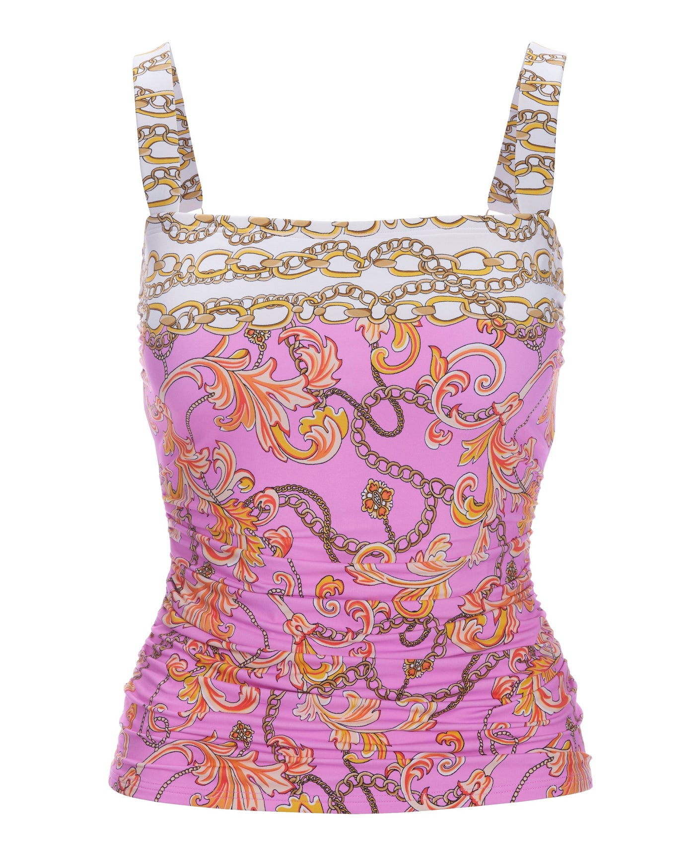 Swim Sense Filigree Status Print Square-Neck Tankini Top Pink