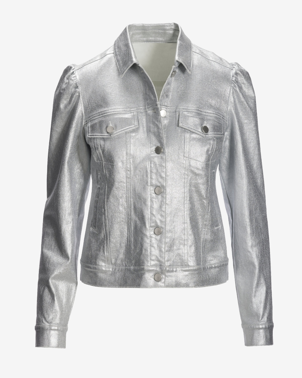 Coated Denim Puff Sleeve Jacket Silver