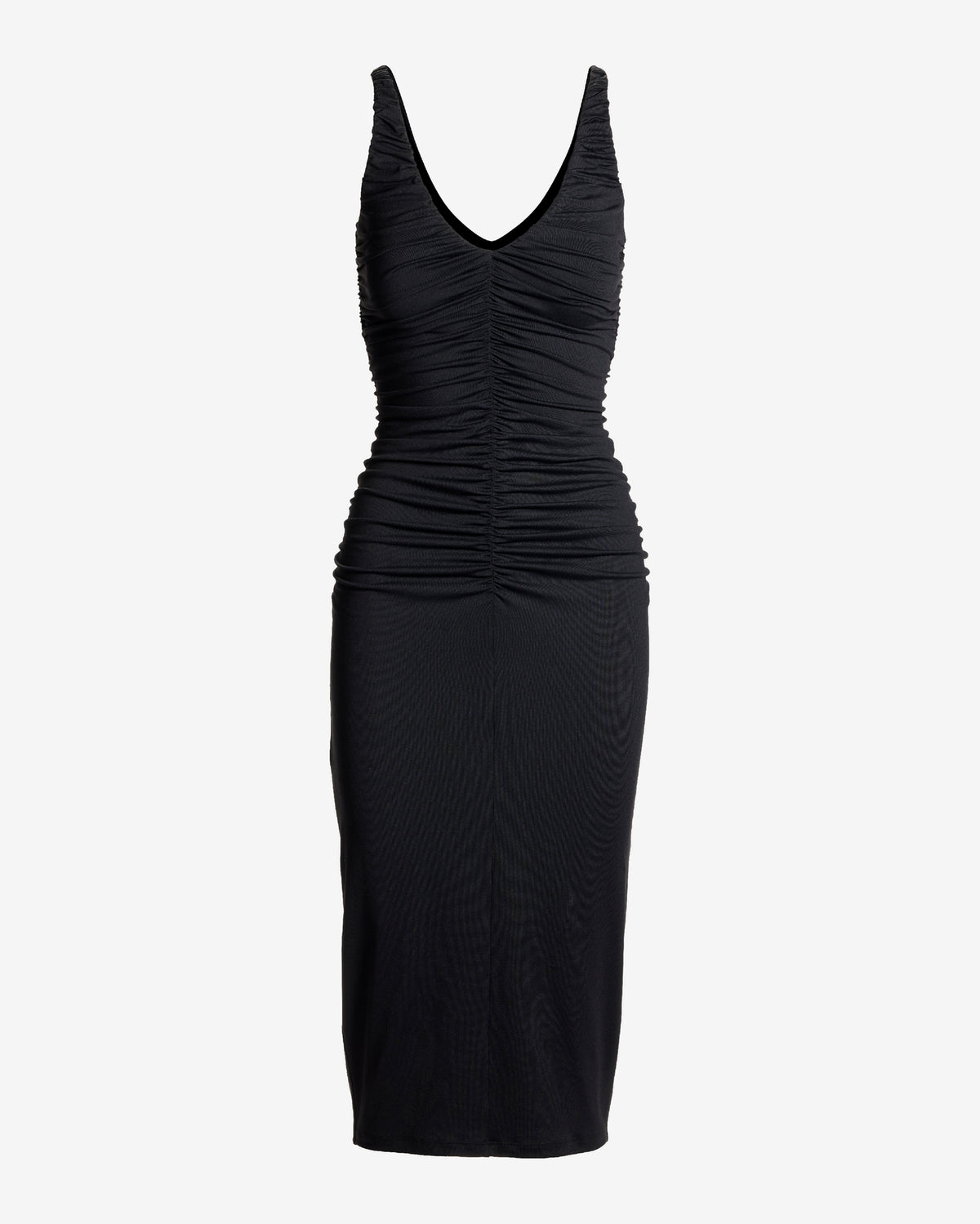 Susana Monaco x Boston Proper V Neck Ruched Fitted Midi Dress Black