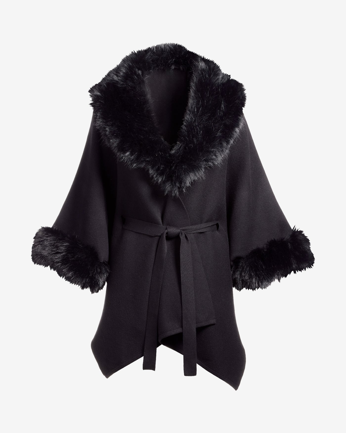 Faux Fur Tie Waist Poncho Proper Black