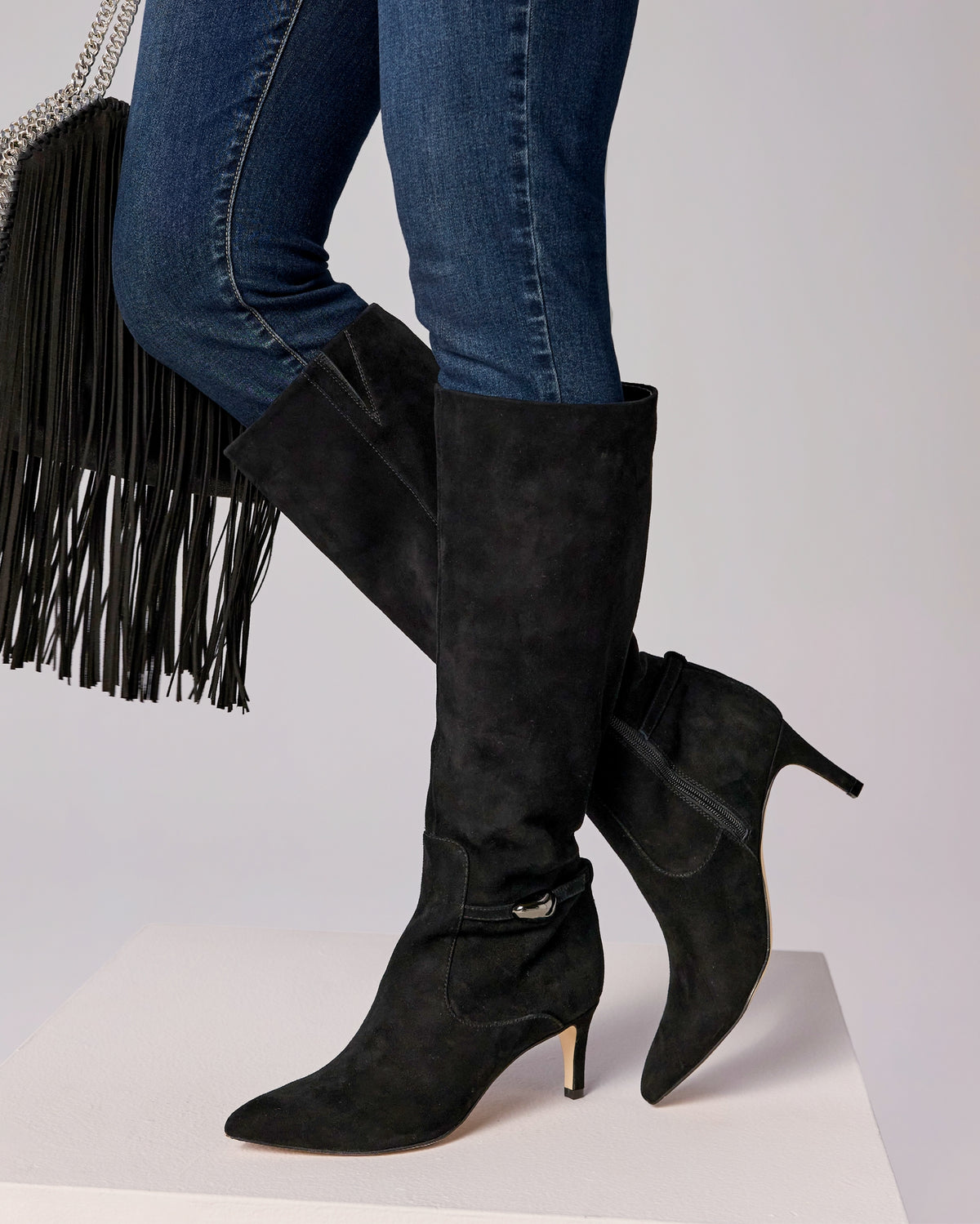 To The Knee Hardware Detail Boot Black